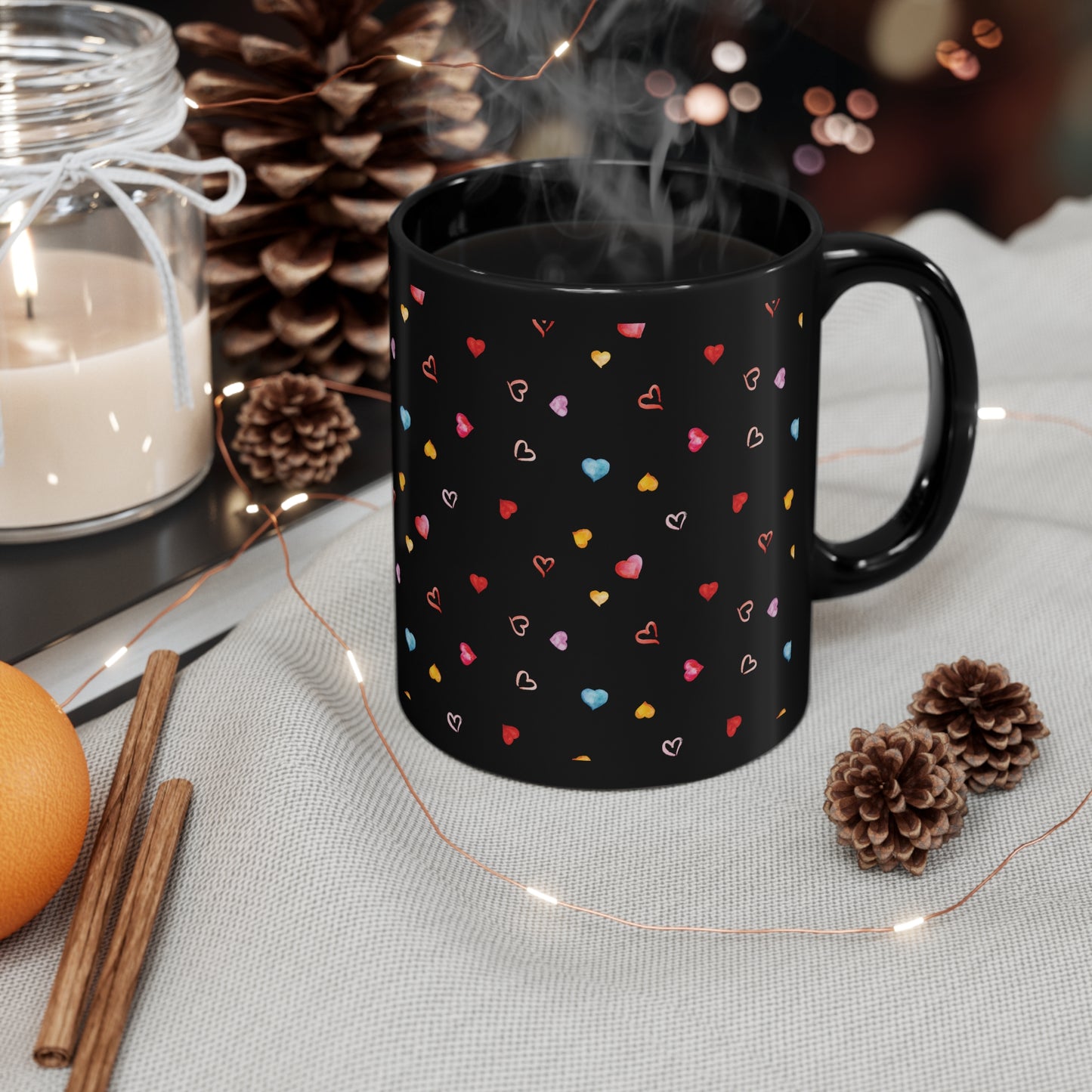 Valentine's Day Hearts 11oz Black Mug