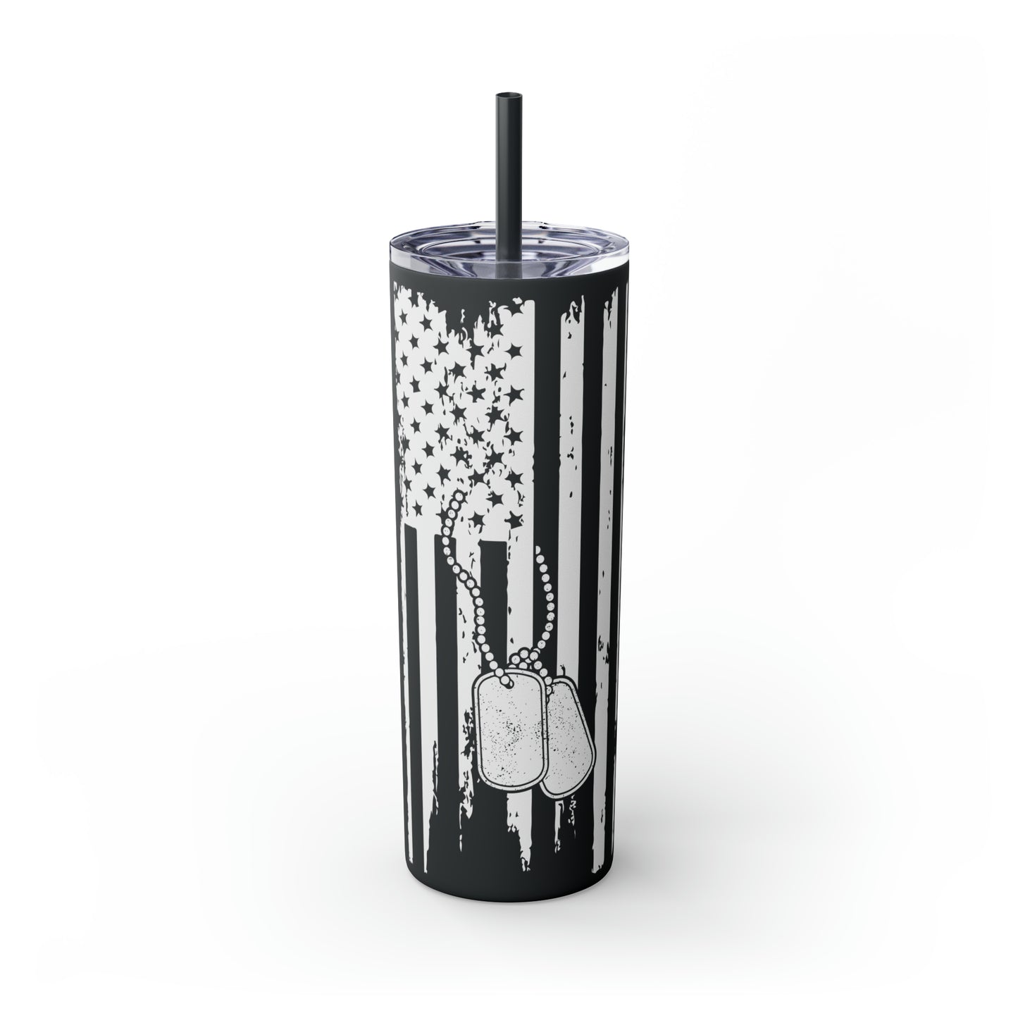 Flag with Tags Veterans Day Skinny Tumbler with Straw, 20oz