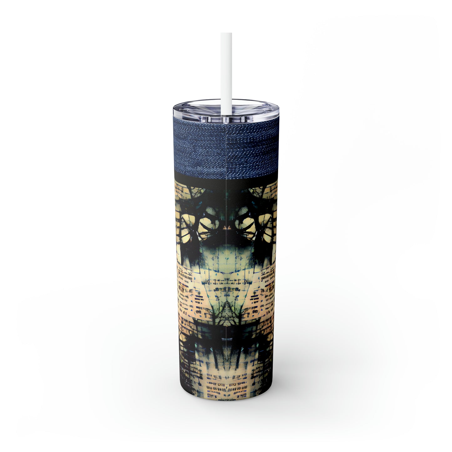 Denim Grunge Skinny Tumbler with Straw, 20oz