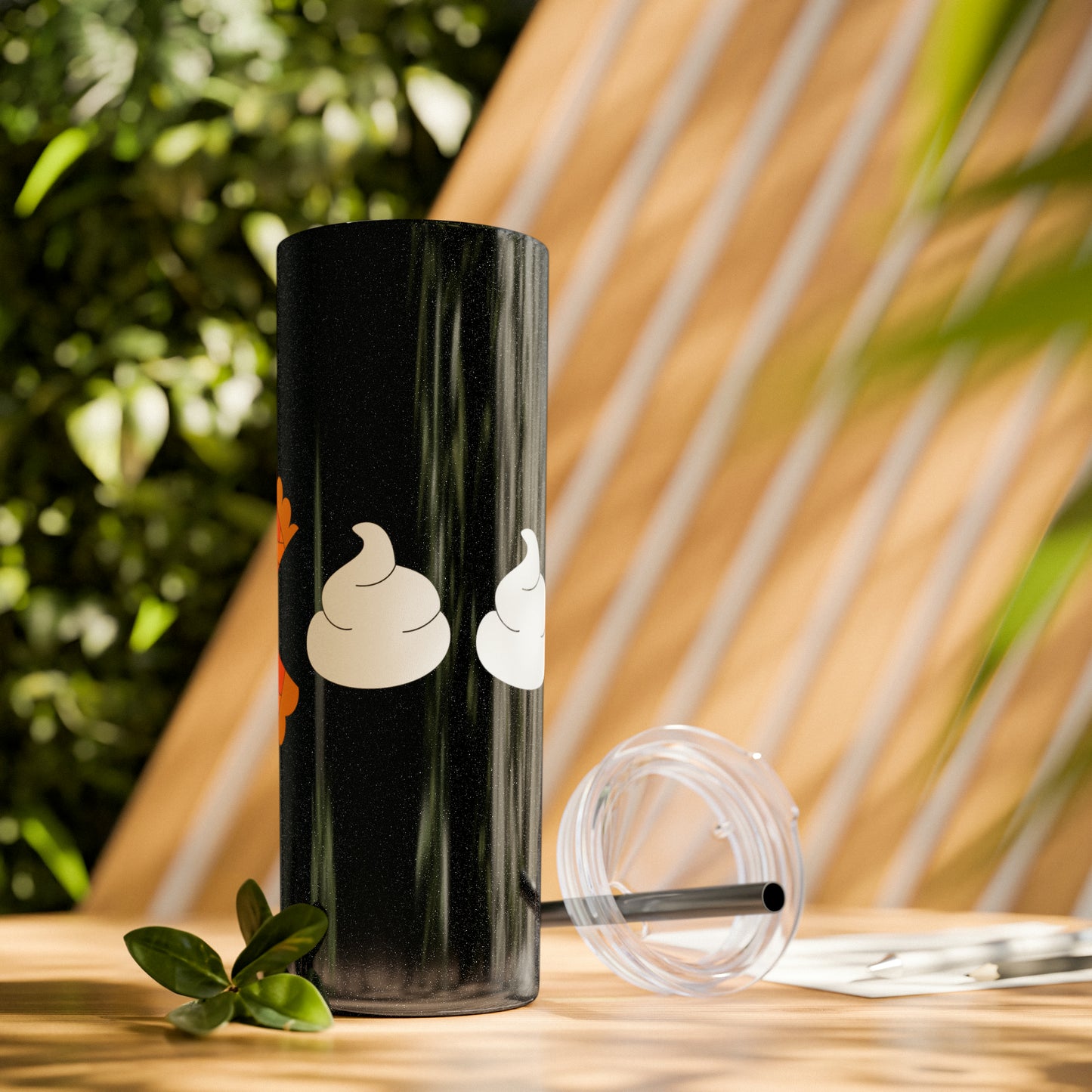 Pumpkin Pie & Whipped Cream (Pacman Themed) Thanksgiving Skinny Tumbler with Straw, 20oz