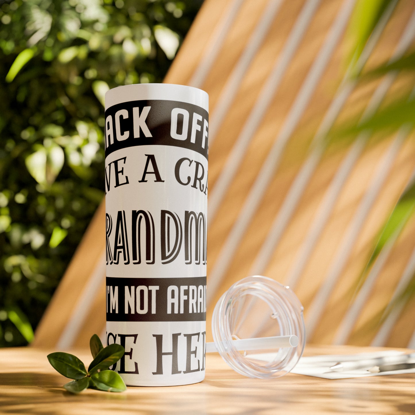 Back off I Have a Crazy Grandma And I'm Not Afraid To Use Her Skinny Tumbler with Straw, 20oz
