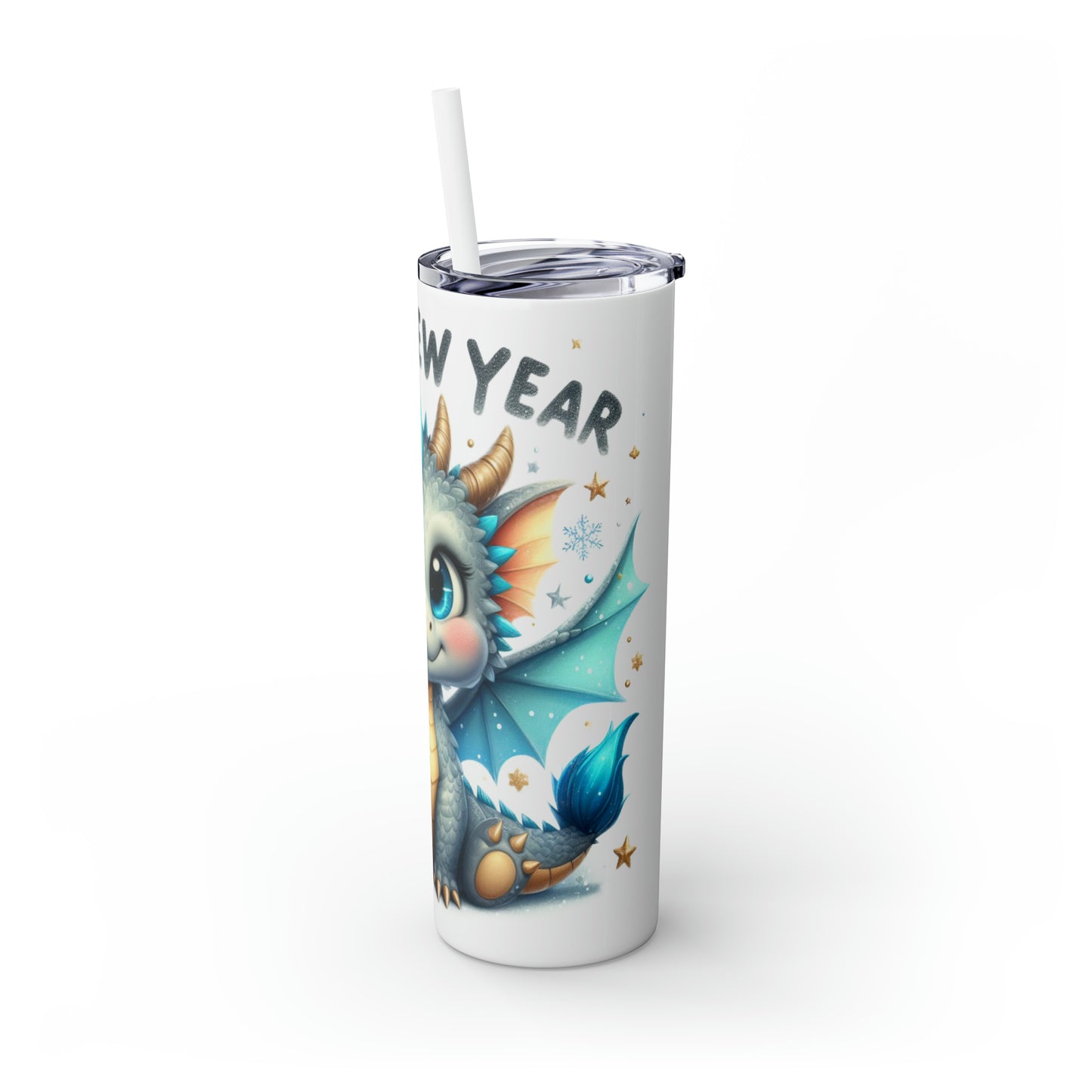 Happy New Year of Dragon Skinny Tumbler with Straw, 20oz