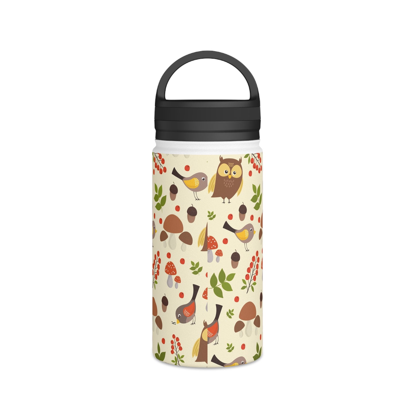 Back To School Birds & Owls Stainless Steel Water Bottle, Handle Lid