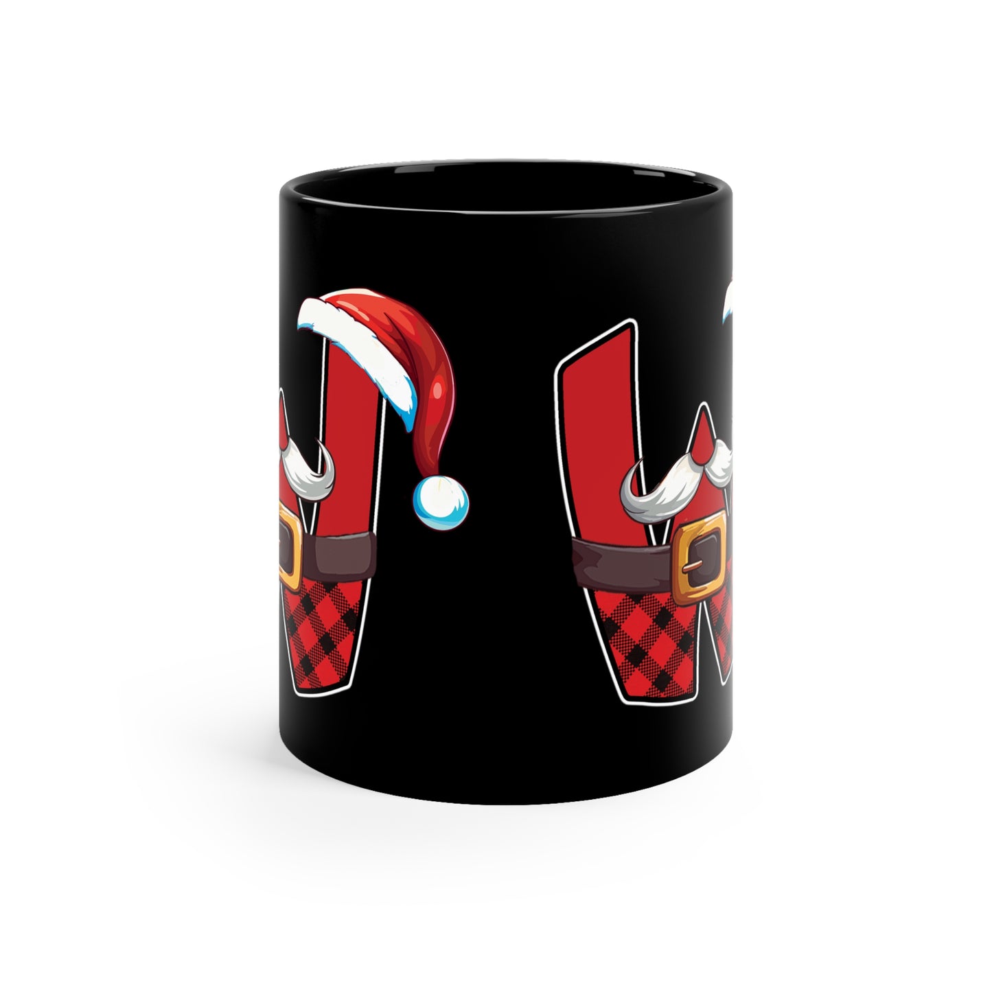 W Santa Initial 11oz Black Mug