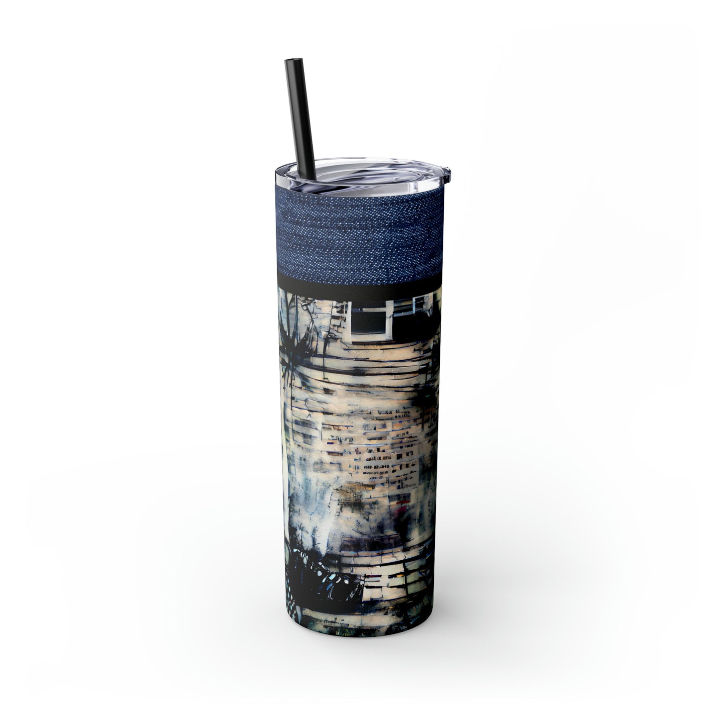 Denim Grunge Skinny Tumbler with Straw, 20oz