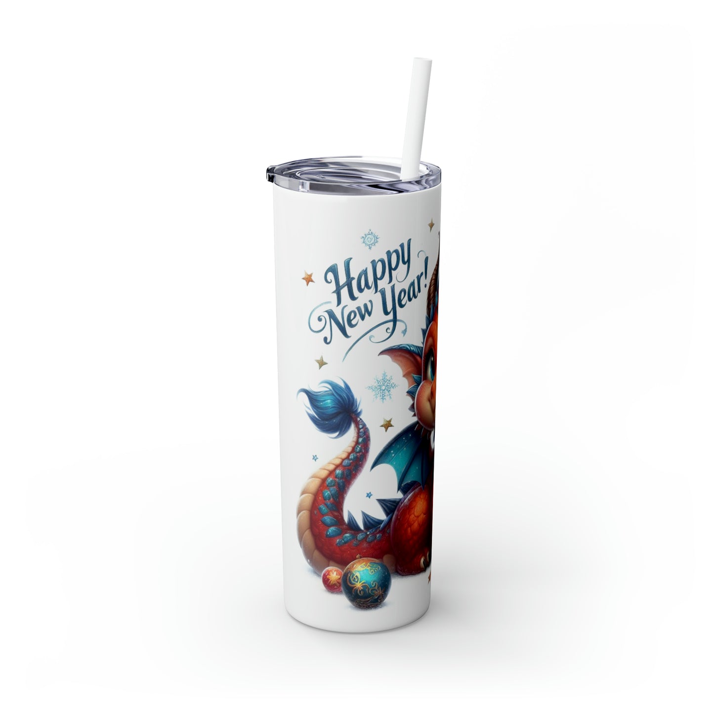 Happy New Year of Dragon Skinny Tumbler with Straw, 20oz