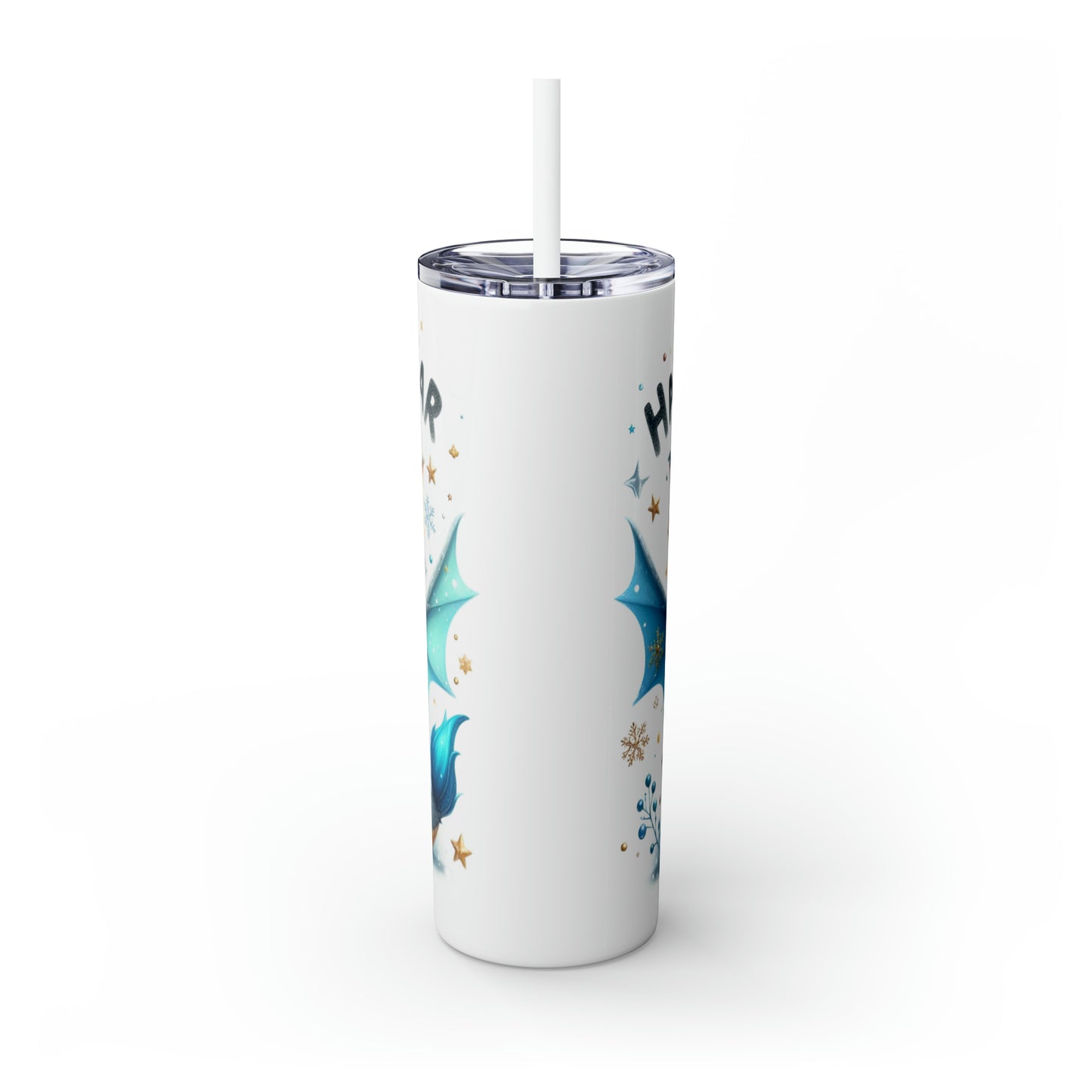 Happy New Year of Dragon Skinny Tumbler with Straw, 20oz
