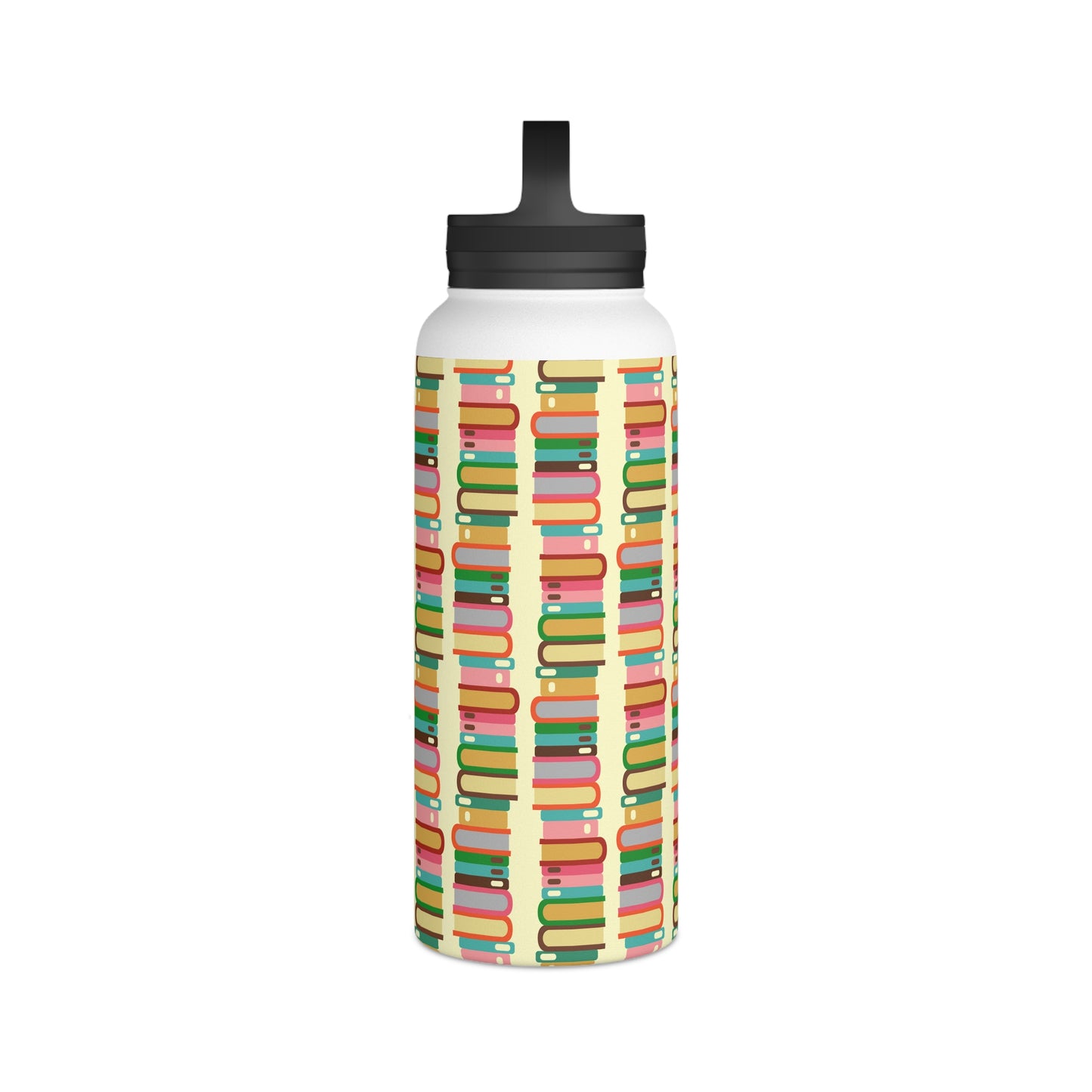 Back To School Books Stainless Steel Water Bottle, Handle Lid