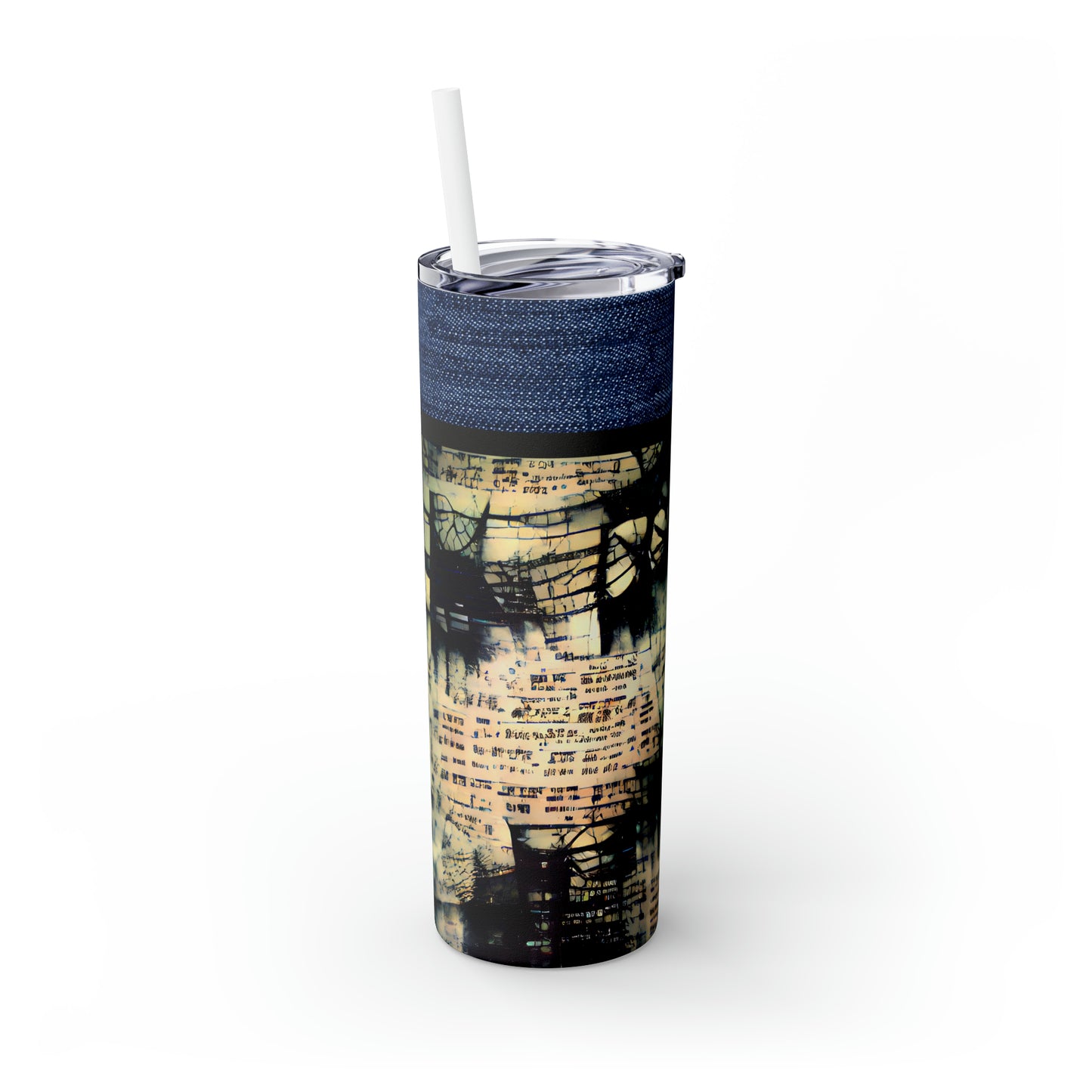 Denim Grunge Skinny Tumbler with Straw, 20oz
