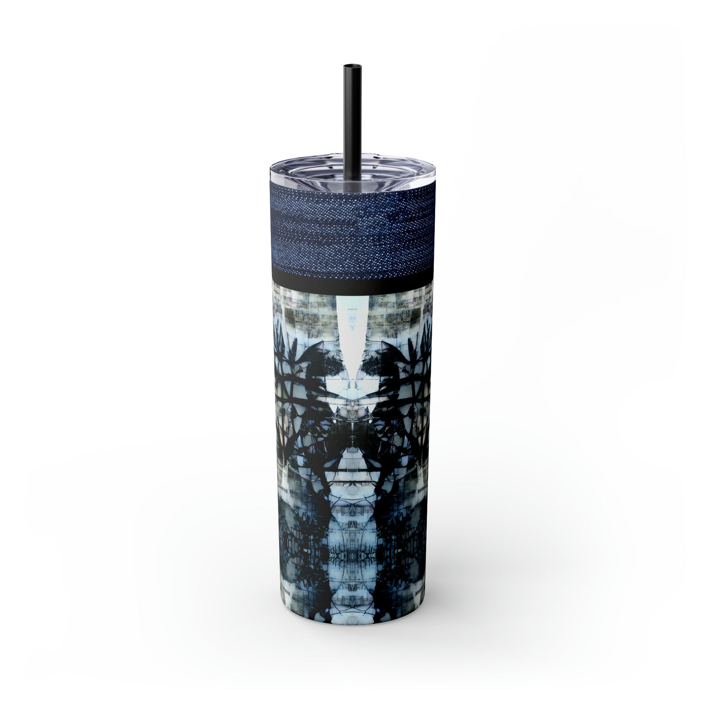 Denim Grunge Skinny Tumbler with Straw, 20oz
