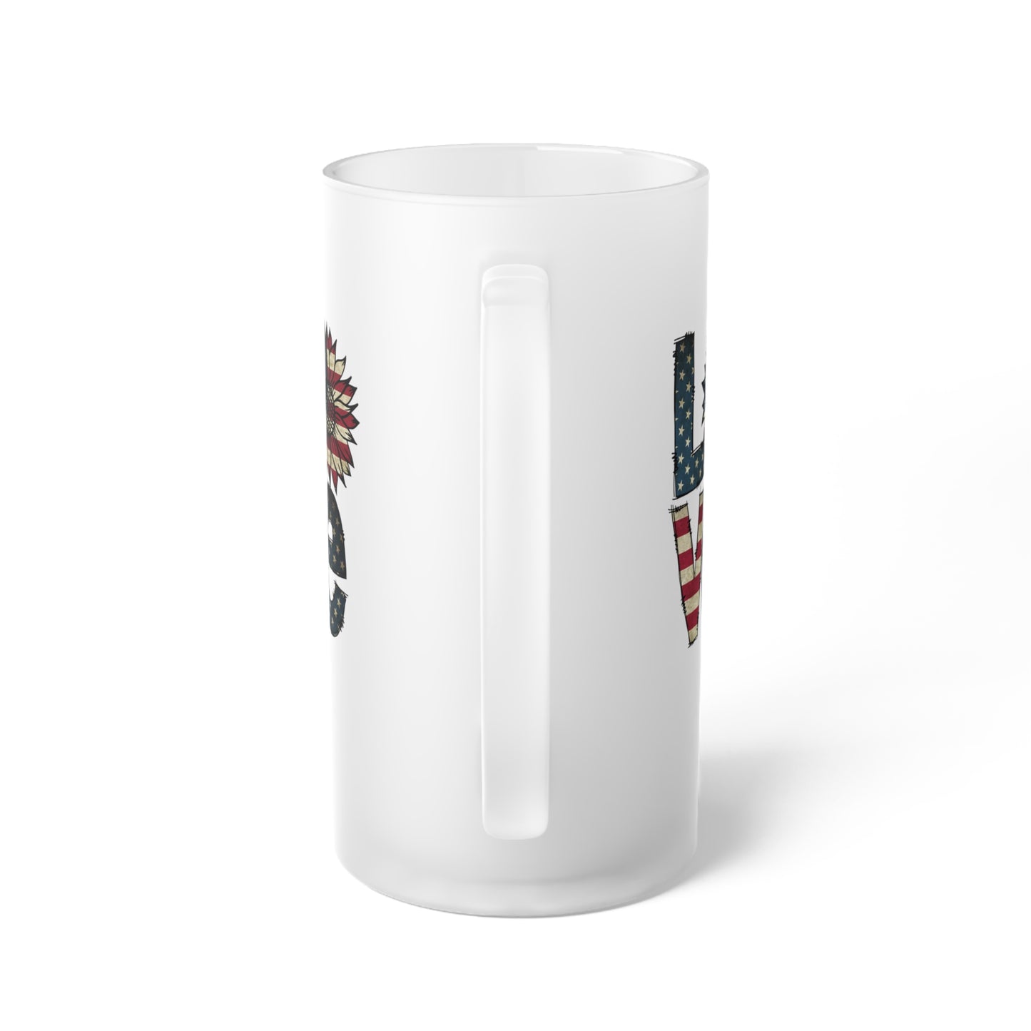 Love American Flag Themed Frosted Glass Beer Mug