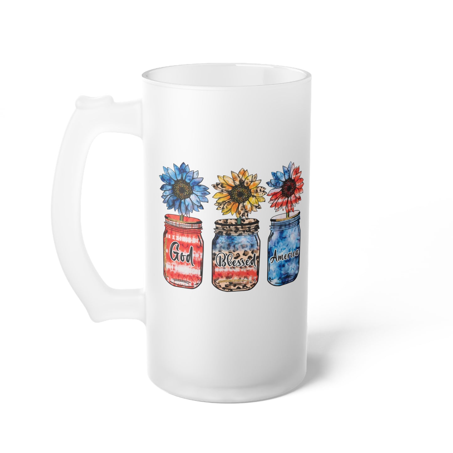 God Bless America Frosted Glass Beer Mug