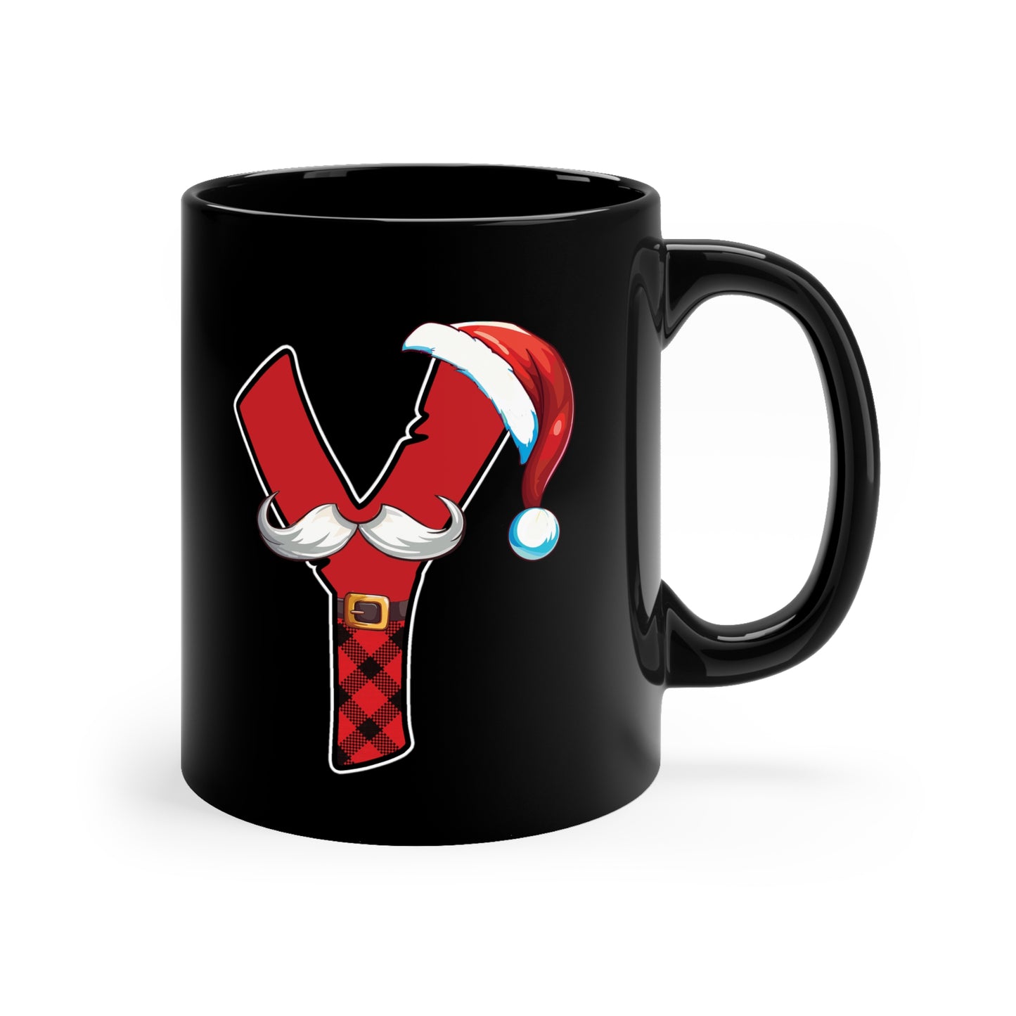 Y Santa Initial 11oz Black Mug