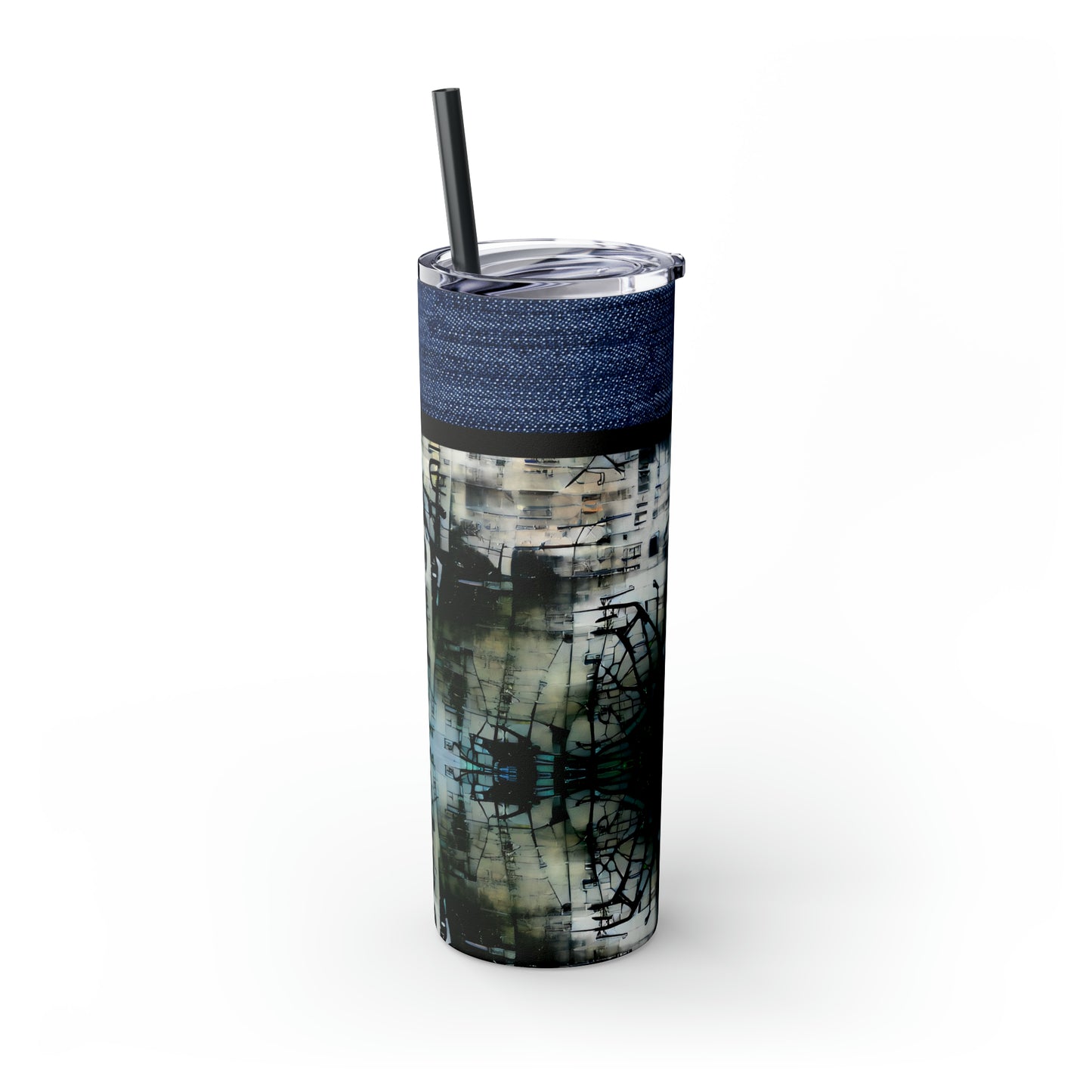 Denim Grunge Skinny Tumbler with Straw, 20oz