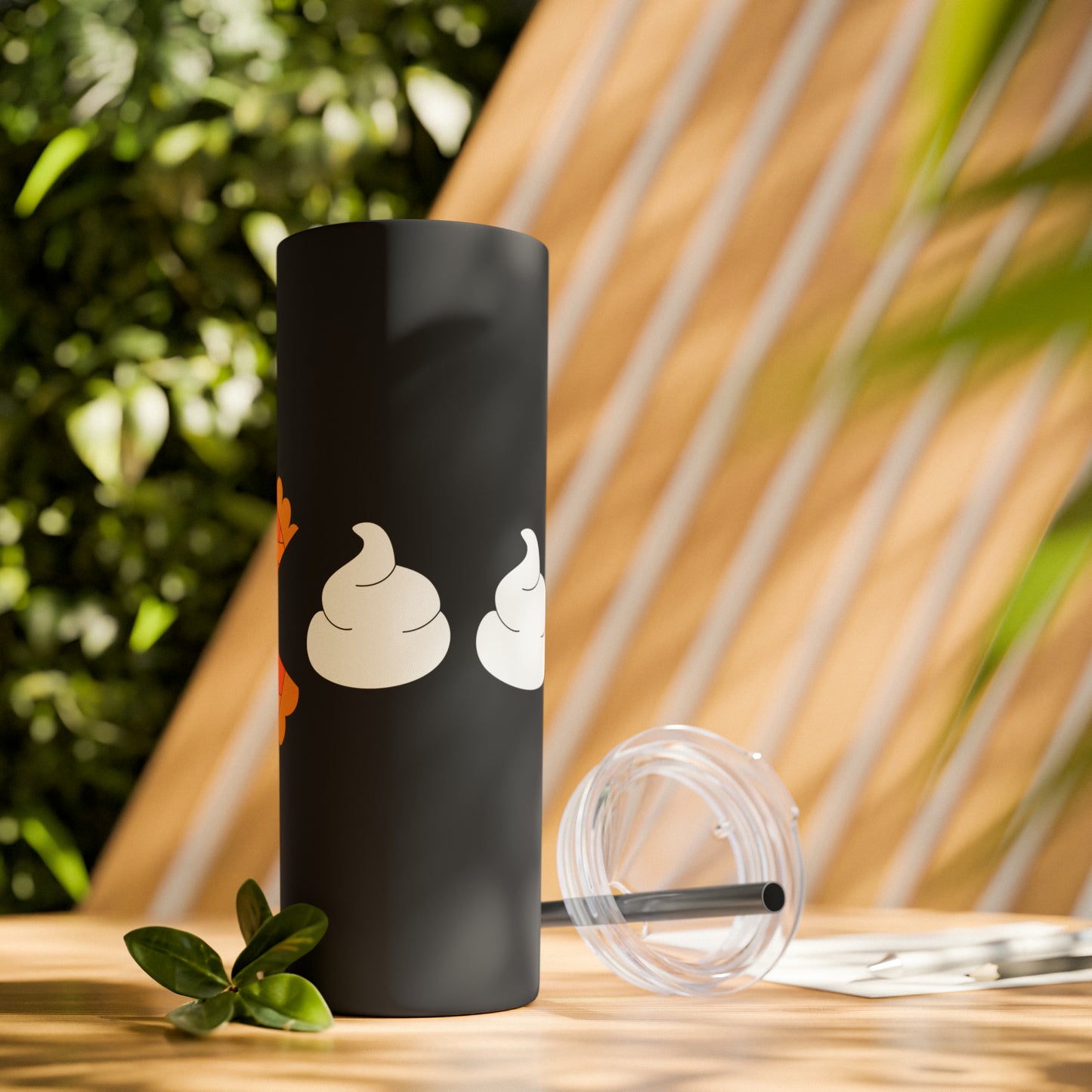 Pumpkin Pie & Whipped Cream (Pacman Themed) Thanksgiving Skinny Tumbler with Straw, 20oz