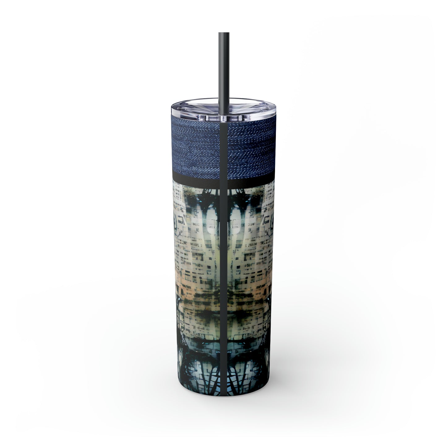 Denim Grunge Skinny Tumbler with Straw, 20oz