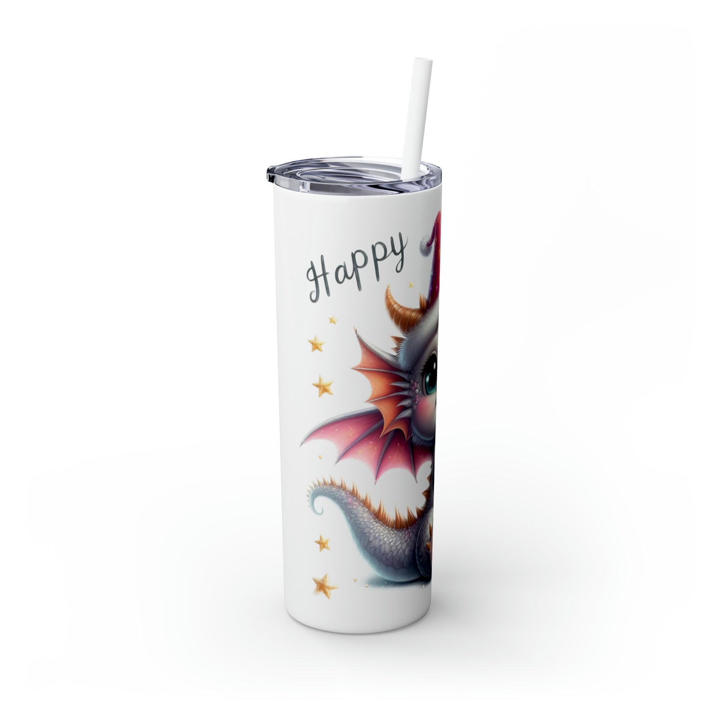 Happy New Year of Dragon Skinny Tumbler with Straw, 20oz