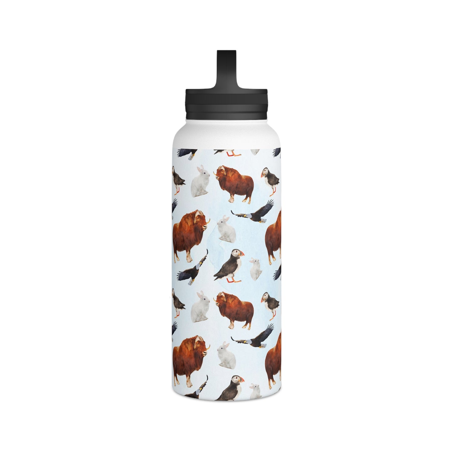 Back To School Animals Stainless Steel Water Bottle, Handle Lid