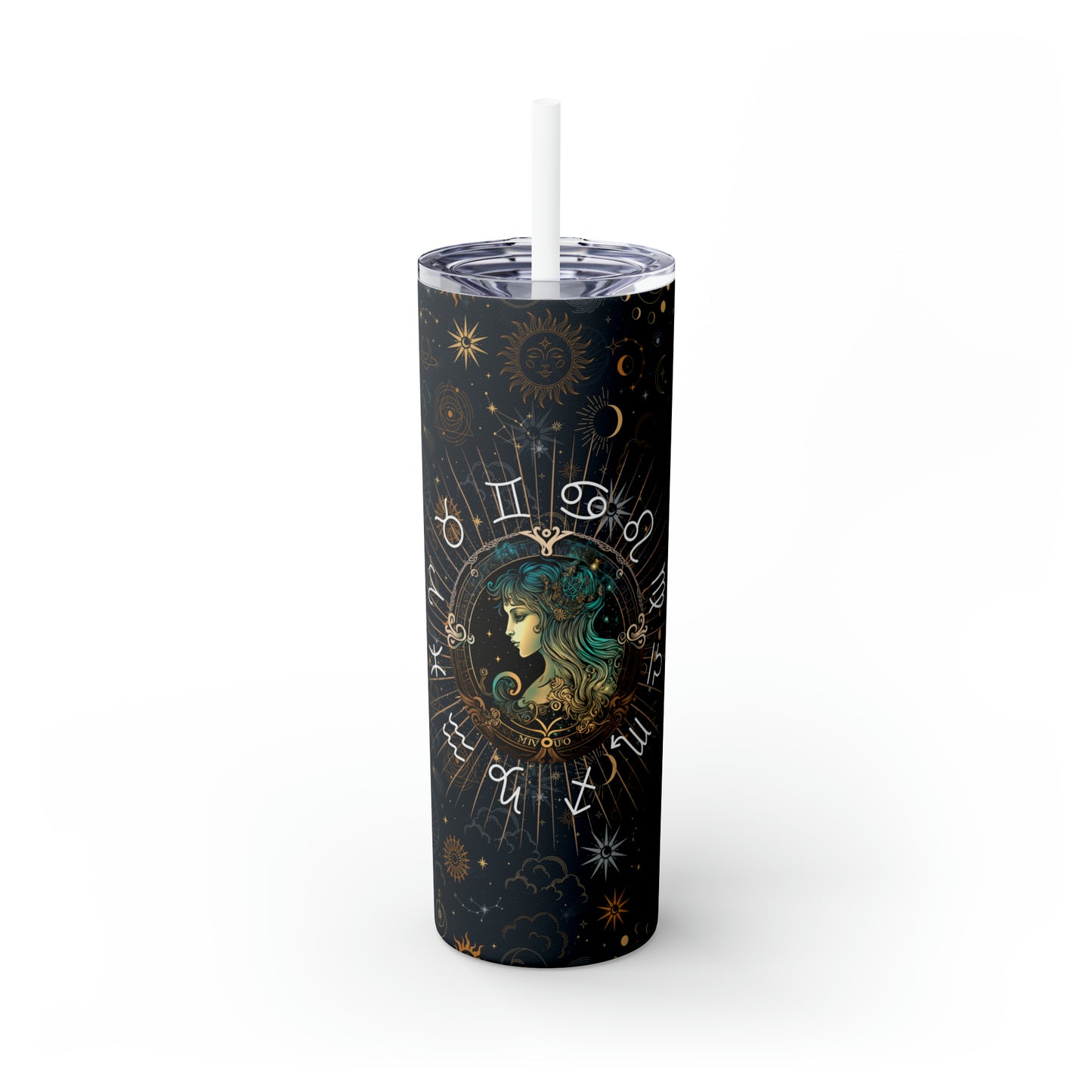 Virgo Zodiac Skinny Tumbler with Straw Astrology Insulated Mug Bridesmaids Gift Bachelorette Party Favor Birthday Gift