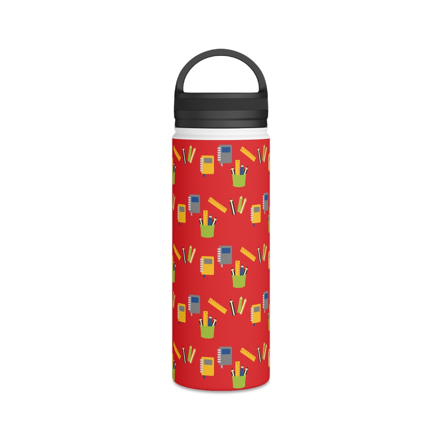 Back To School Books & Pencils Stainless Steel Water Bottle, Handle Lid