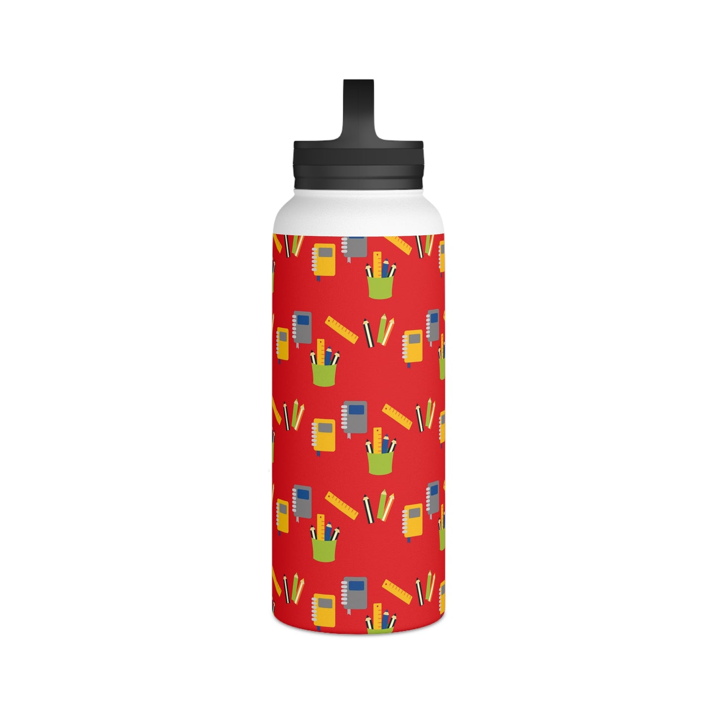 Back To School Books & Pencils Stainless Steel Water Bottle, Handle Lid