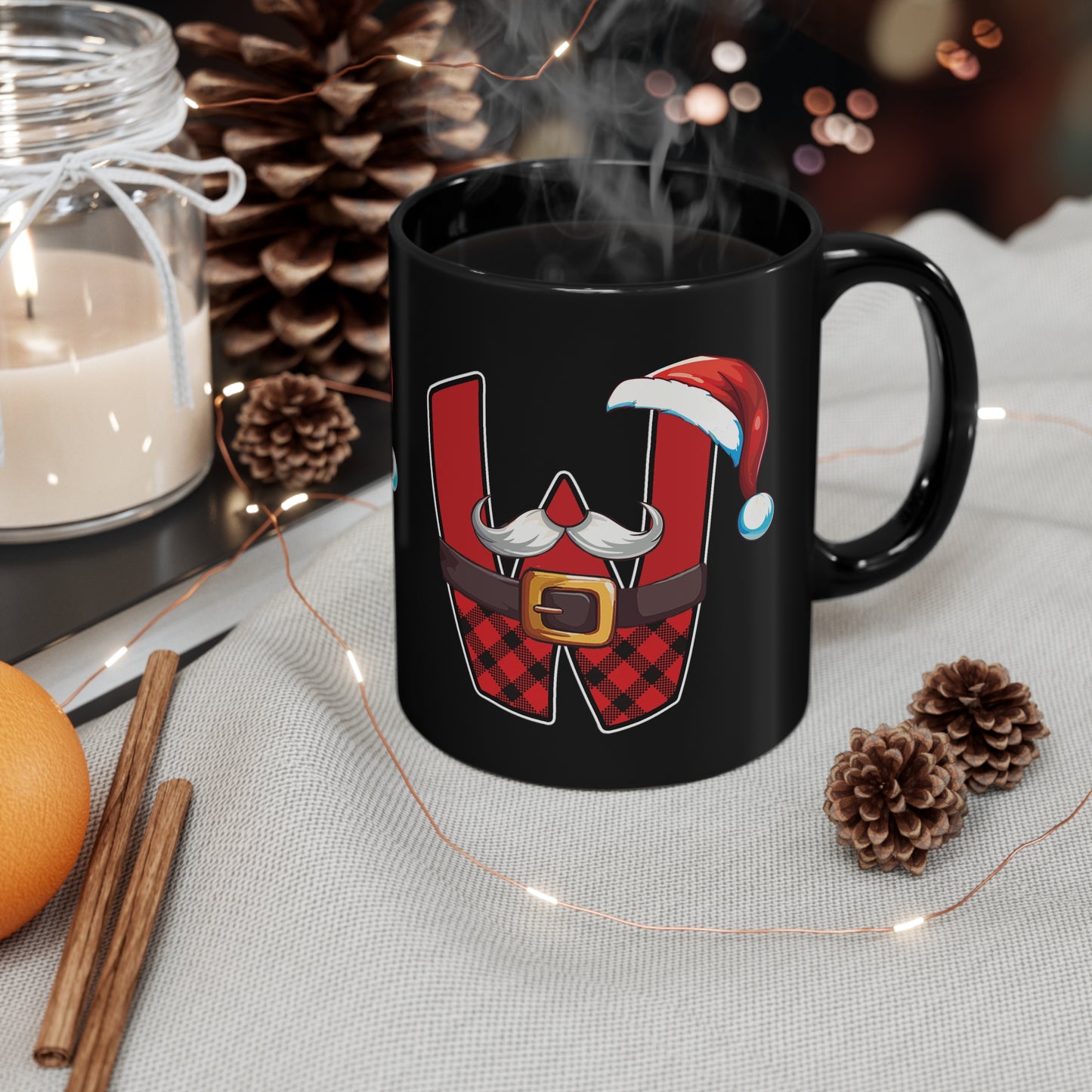 W Santa Initial 11oz Black Mug
