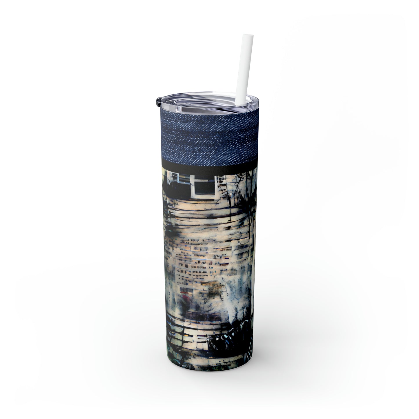 Denim Grunge Skinny Tumbler with Straw, 20oz