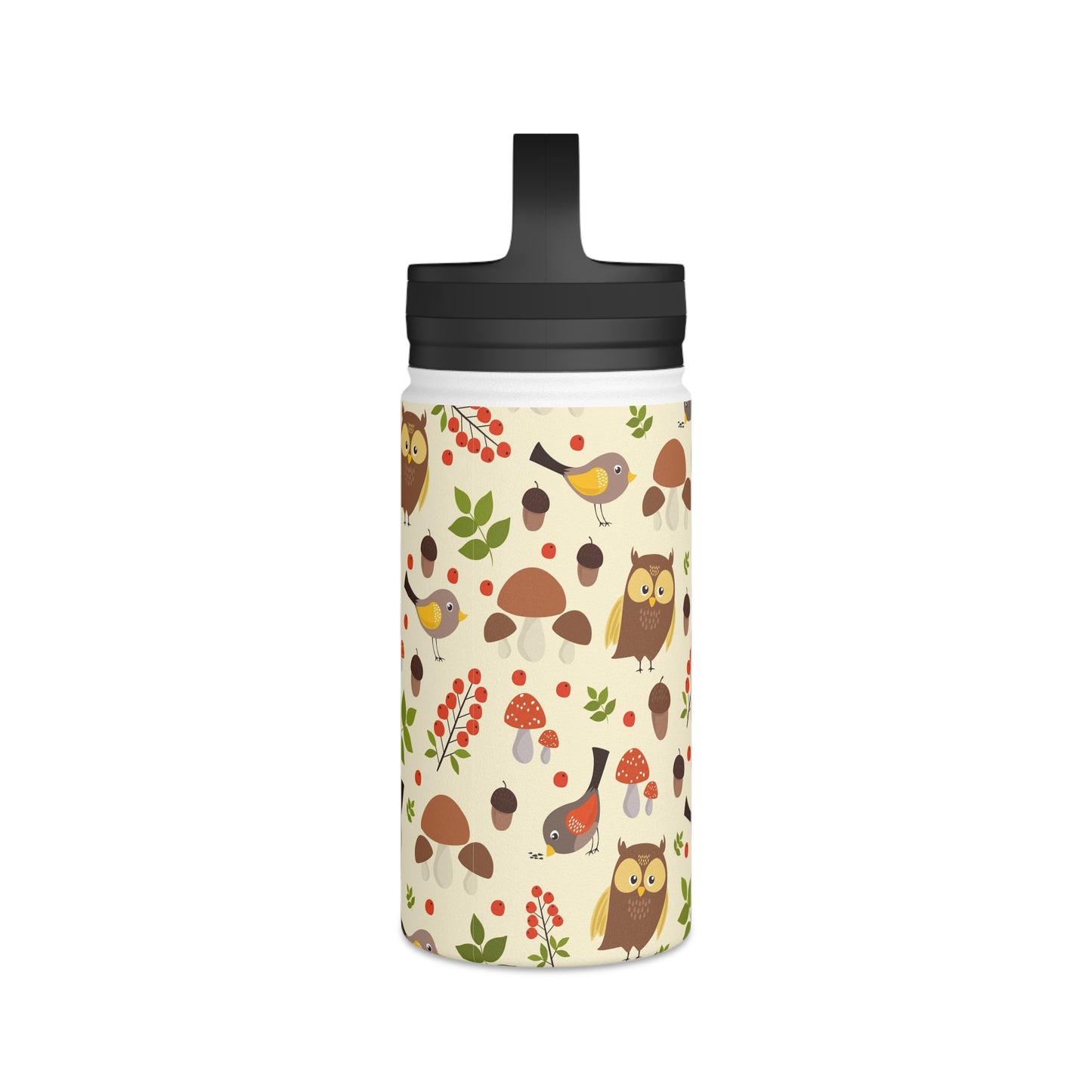 Back To School Birds & Owls Stainless Steel Water Bottle, Handle Lid