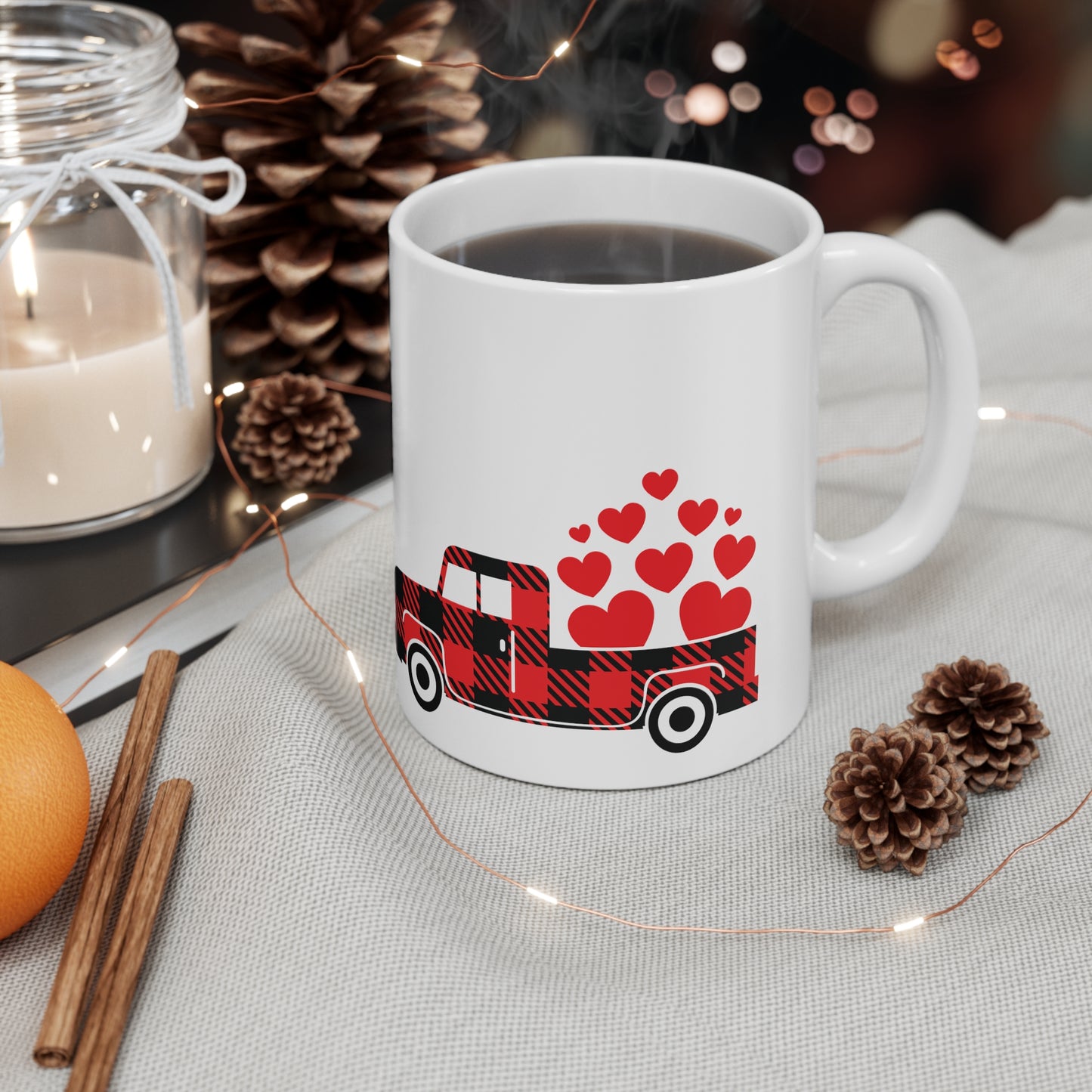 Valentine Truck with Hearts Ceramic Mug 11oz