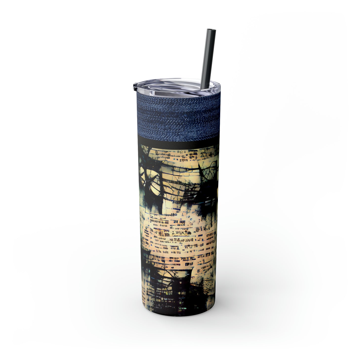 Denim Grunge Skinny Tumbler with Straw, 20oz