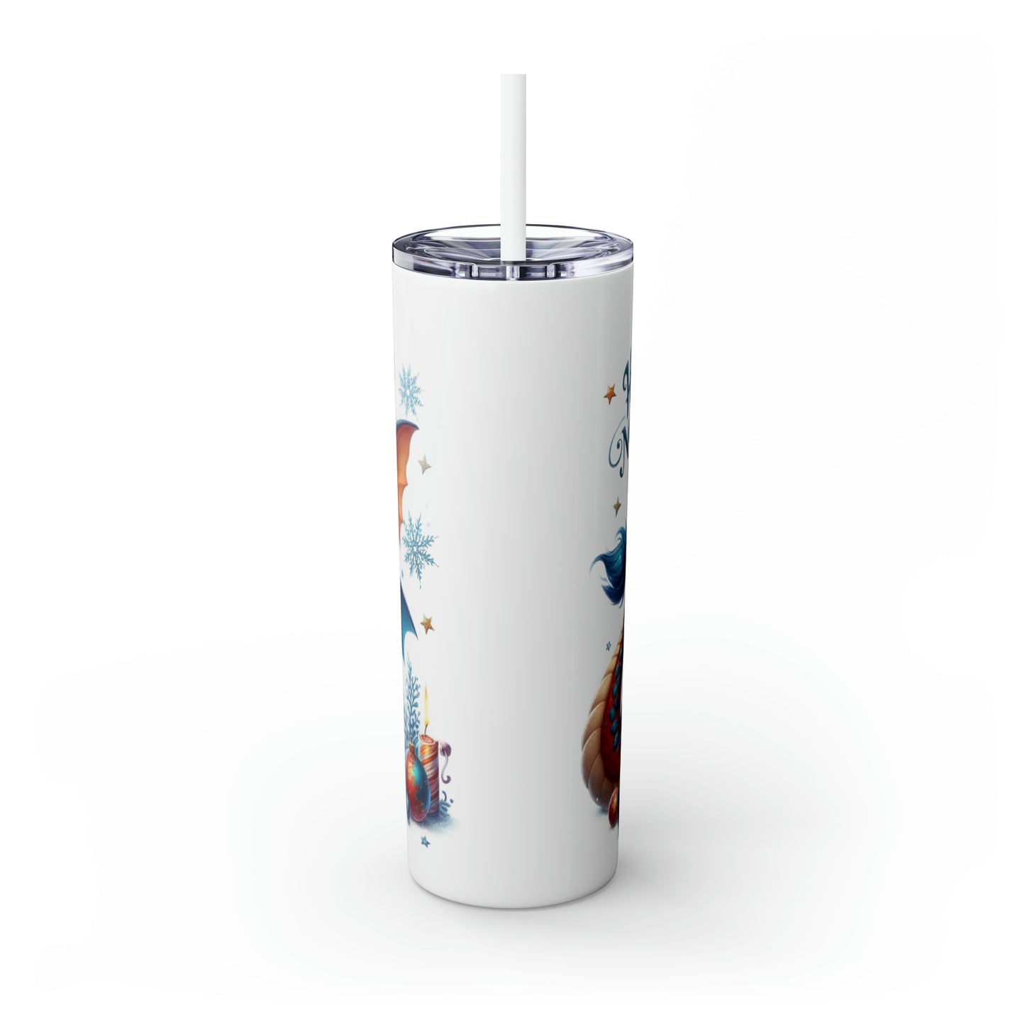 Happy New Year of Dragon Skinny Tumbler with Straw, 20oz