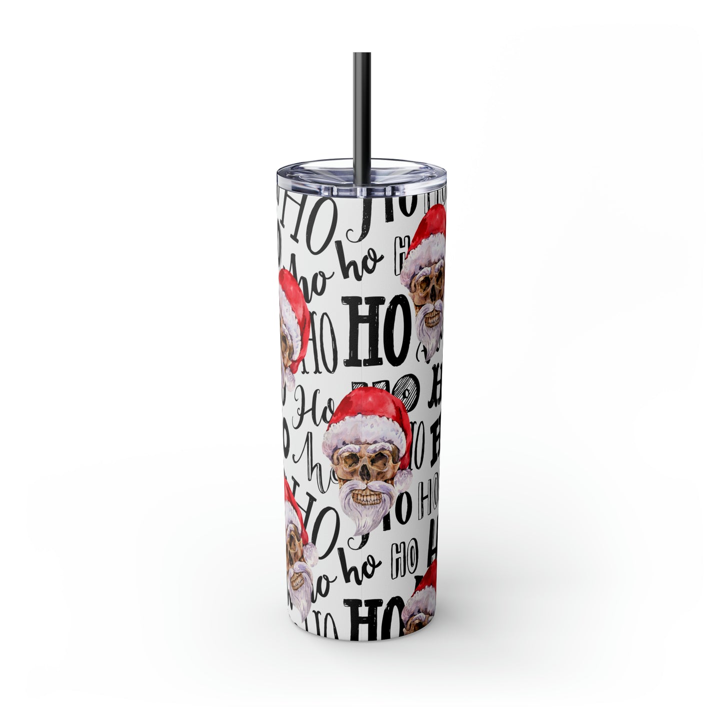 Skull Santa Ho Ho Ho Skinny Tumbler with Straw, 20oz