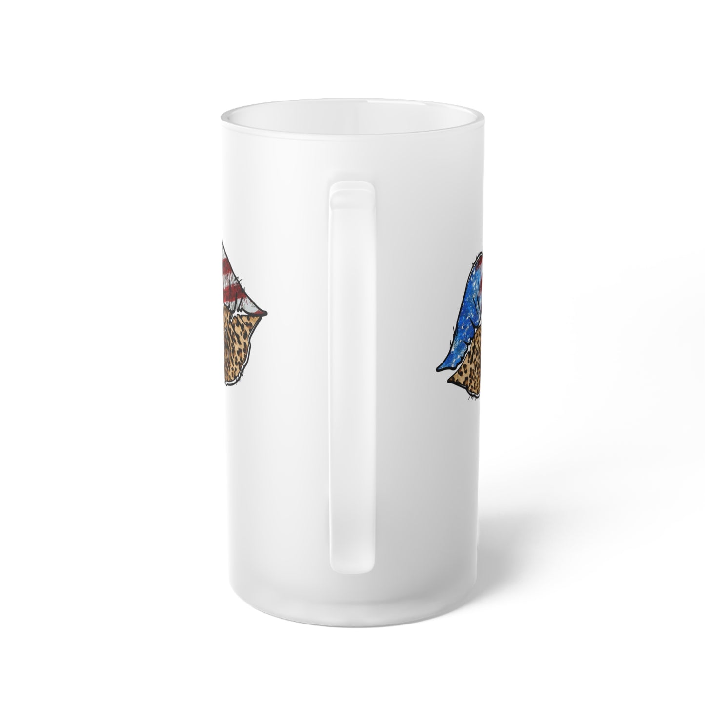American Flag Leopard Print Lips Frosted Glass Beer Mug