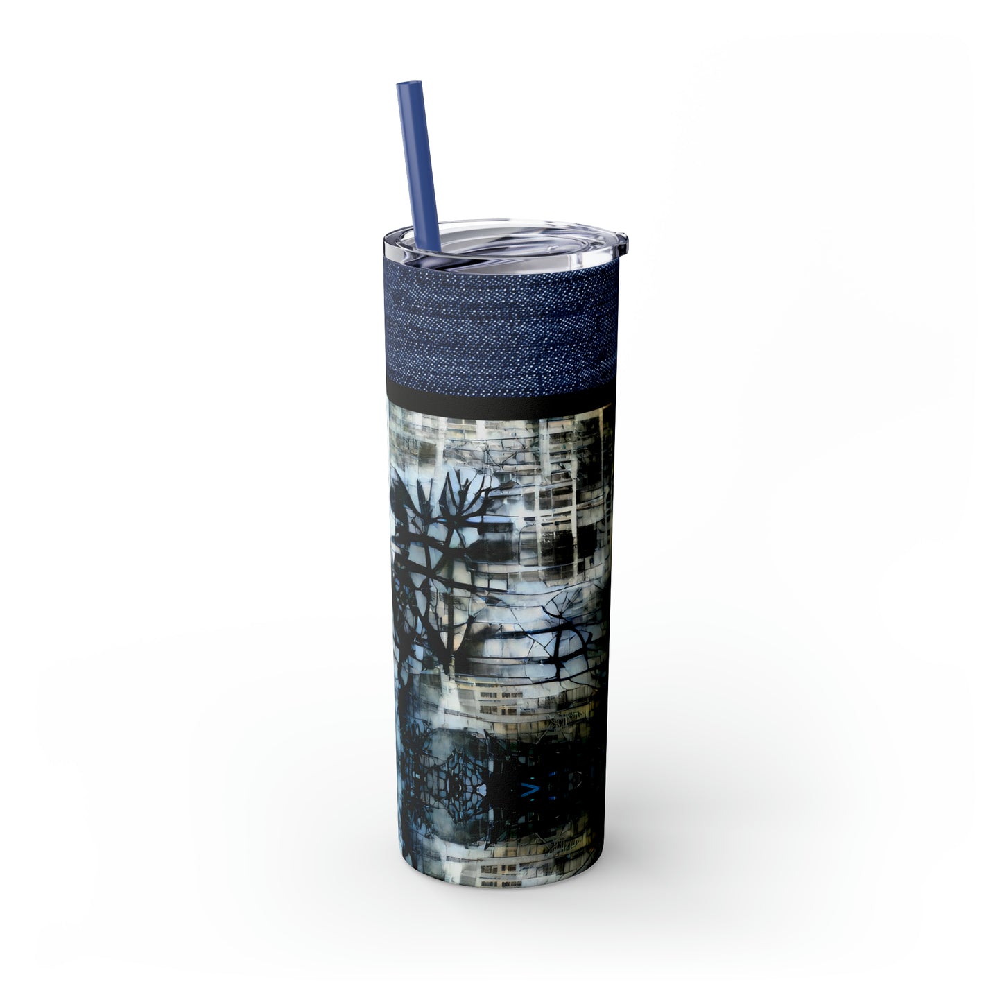 Denim Grunge Skinny Tumbler with Straw, 20oz