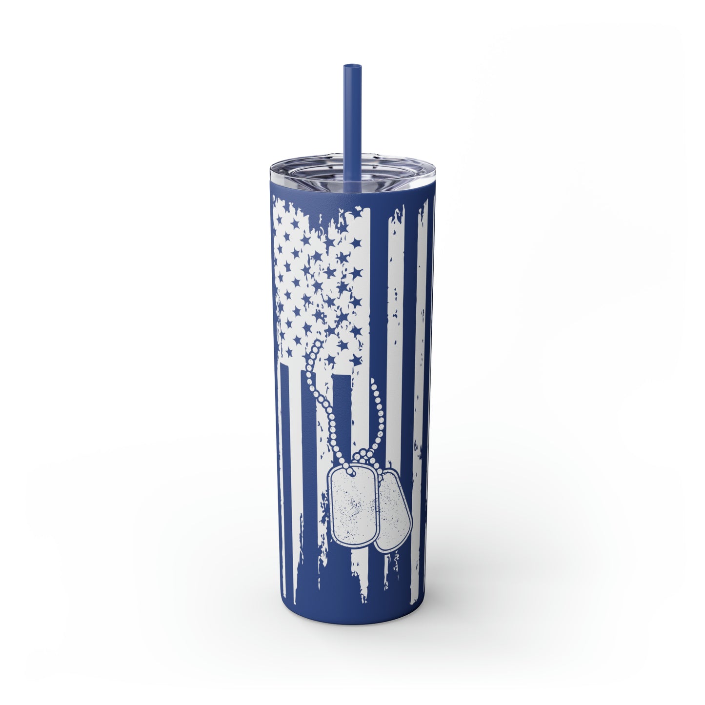 Flag with Tags Veterans Day Skinny Tumbler with Straw, 20oz