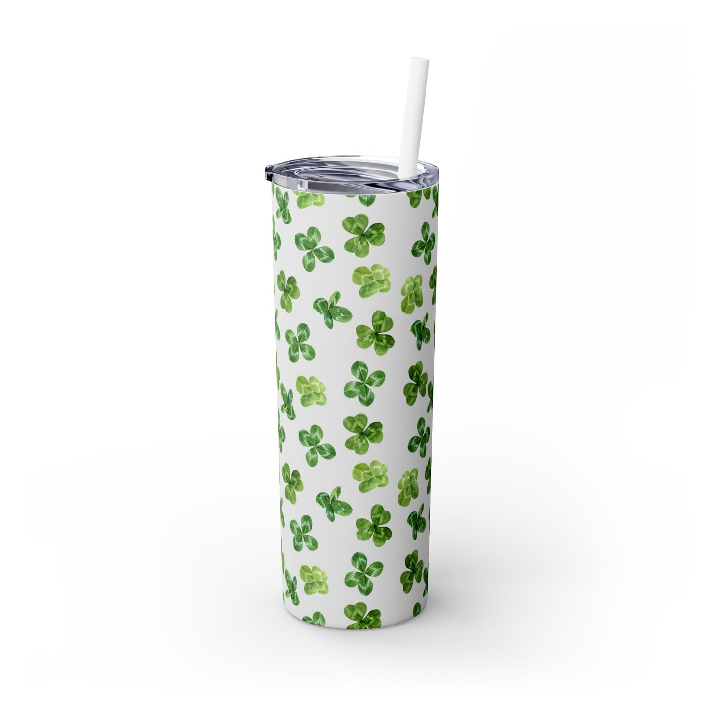 St Patricks Day Clovers Skinny Tumbler with Straw, 20oz