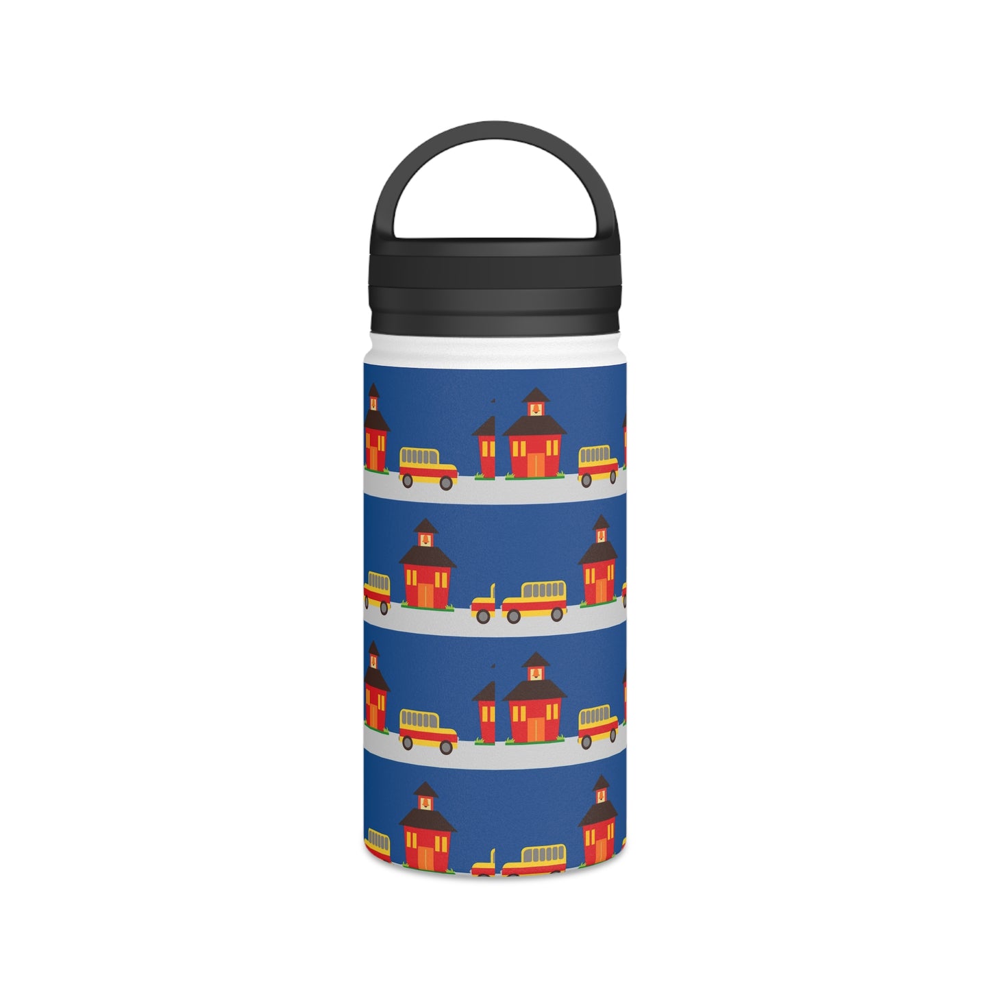 Back To School School House & Bus Stainless Steel Water Bottle, Handle Lid