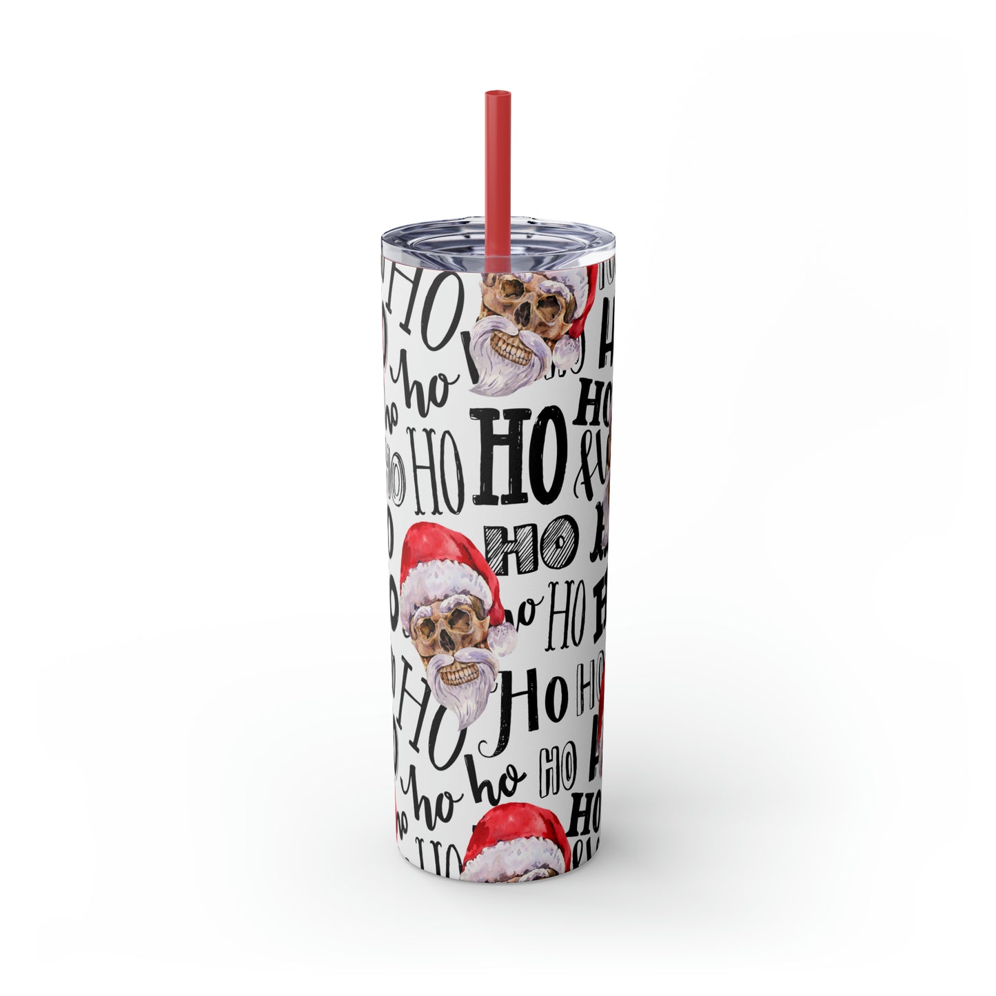 Skull Santa Ho Ho Ho Skinny Tumbler with Straw, 20oz