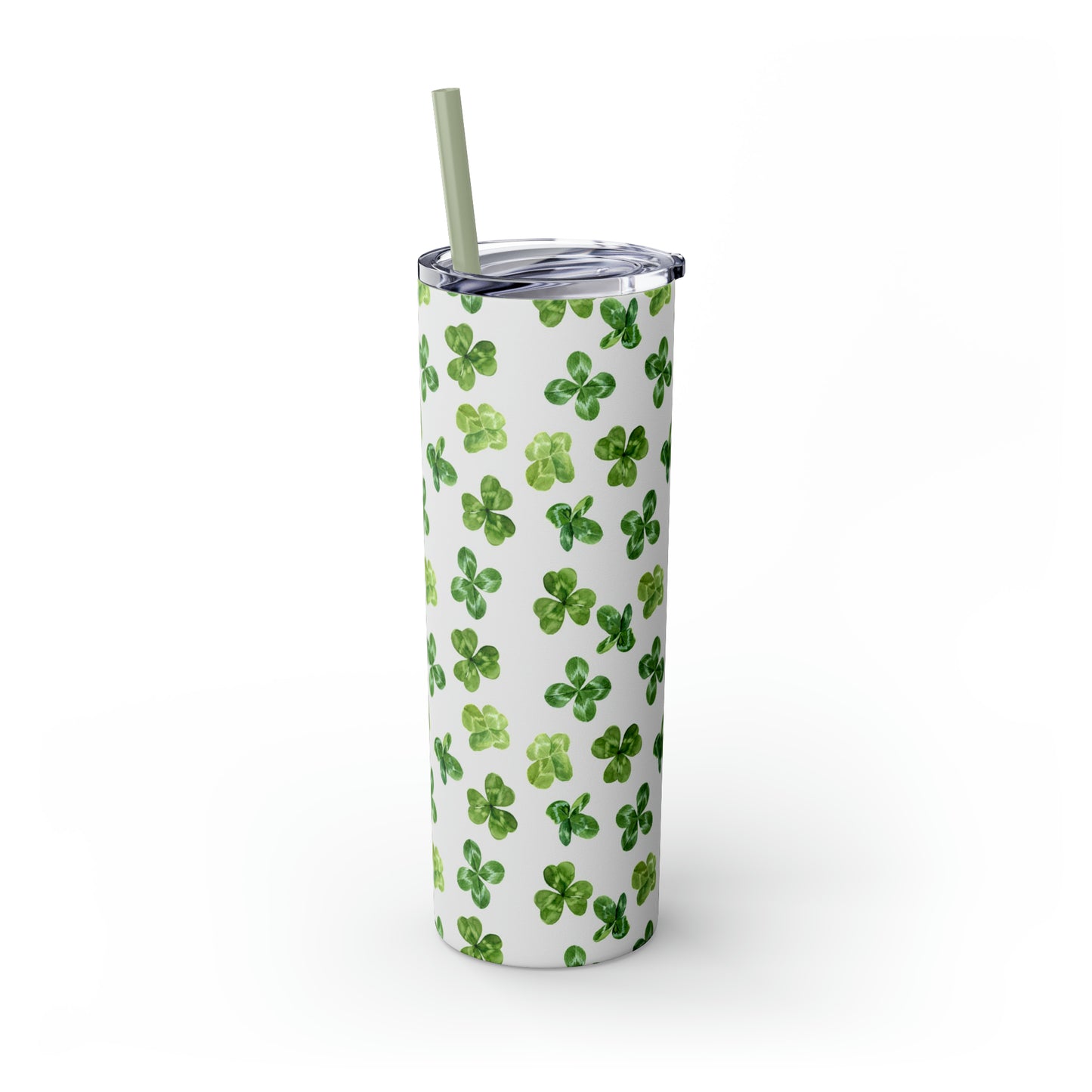 St Patricks Day Clovers Skinny Tumbler with Straw, 20oz
