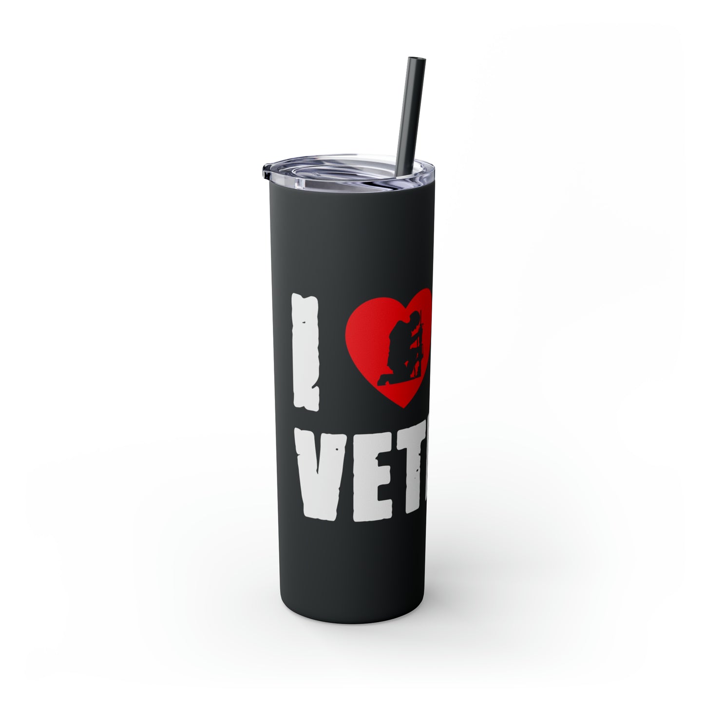 I Love My Veteran Skinny Tumbler with Straw, 20oz