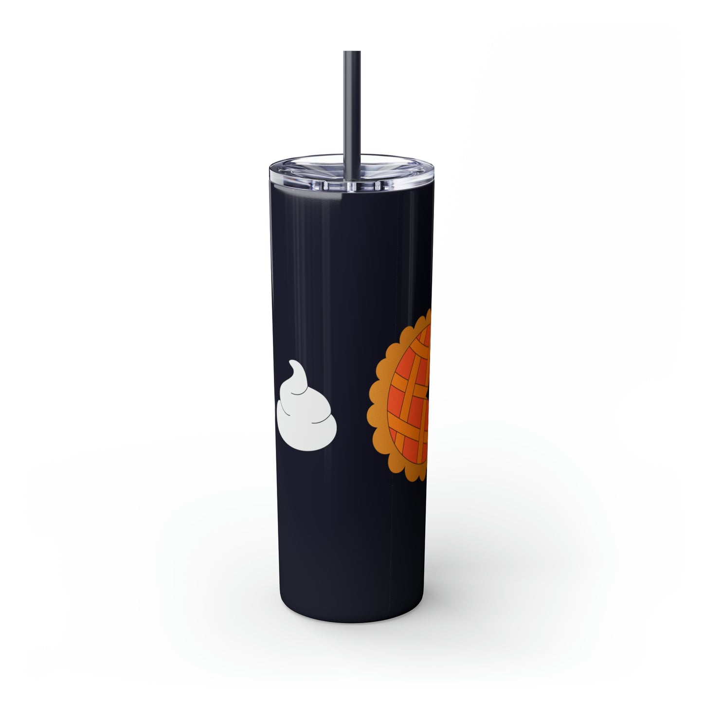 Pumpkin Pie & Whipped Cream (Pacman Themed) Thanksgiving Skinny Tumbler with Straw, 20oz