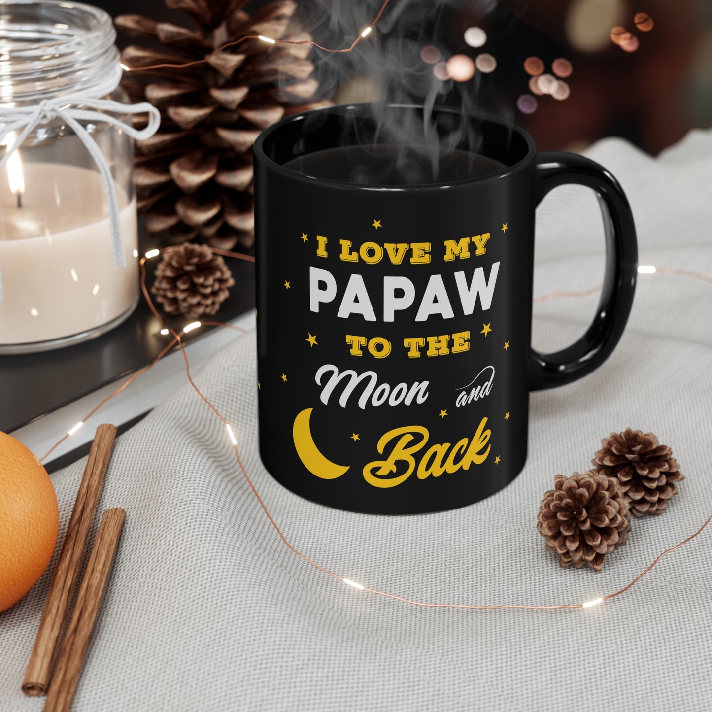 I Love My Papaw to The Moon and Back 11oz Black Mug