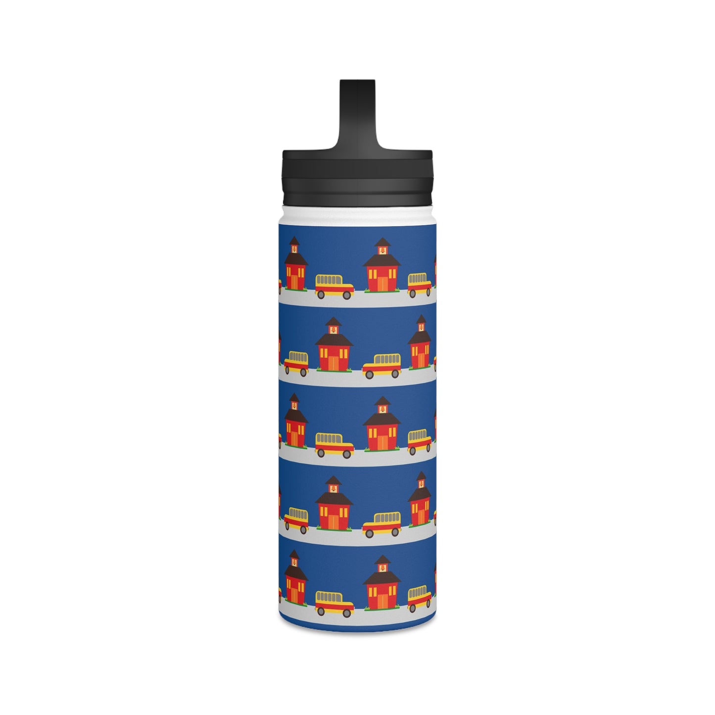 Back To School School House & Bus Stainless Steel Water Bottle, Handle Lid