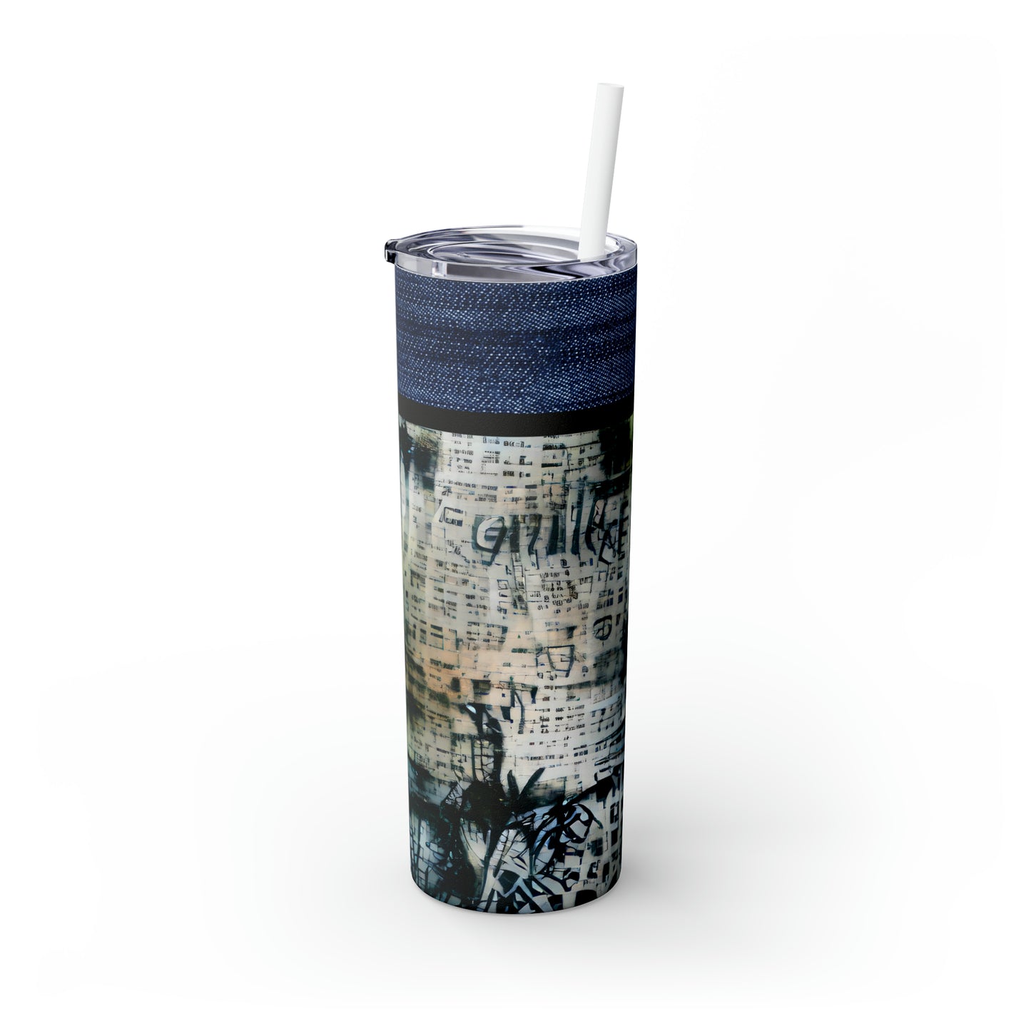 Denim Grunge Skinny Tumbler with Straw, 20oz