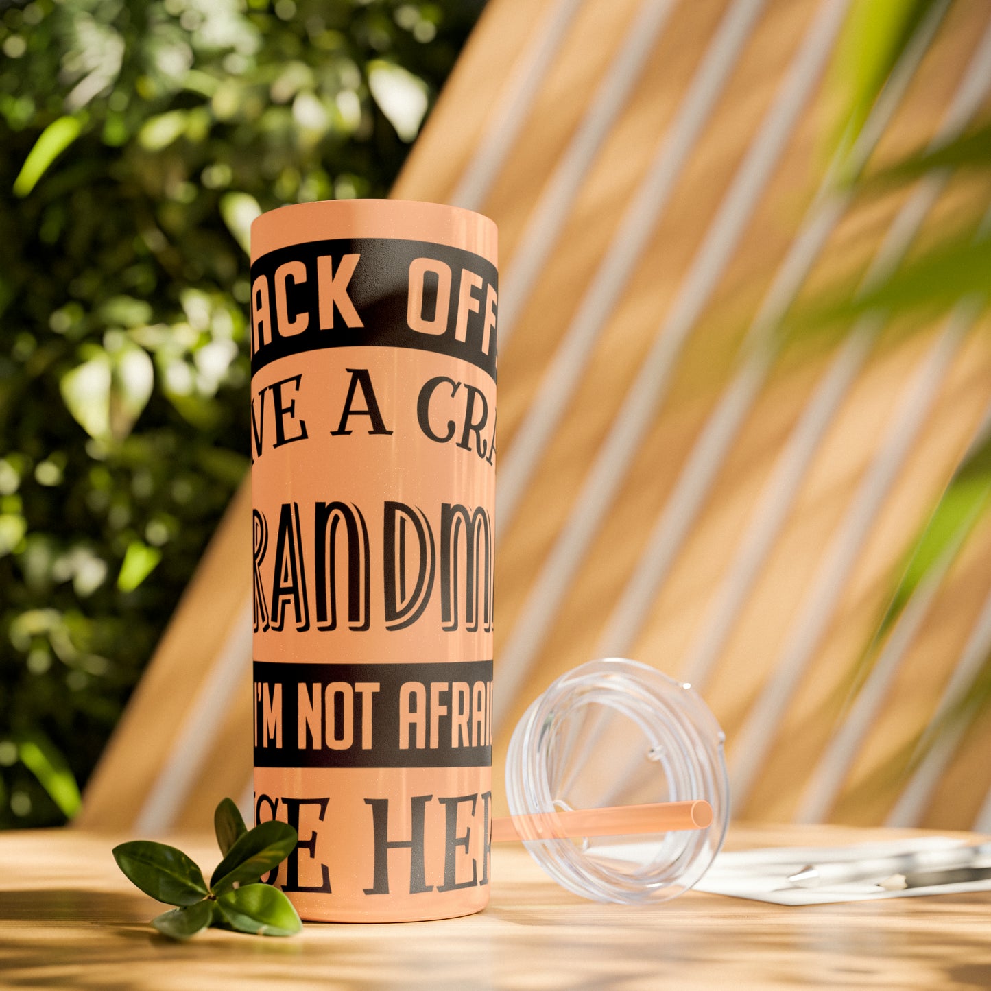 Back off I Have a Crazy Grandma And I'm Not Afraid To Use Her Skinny Tumbler with Straw, 20oz