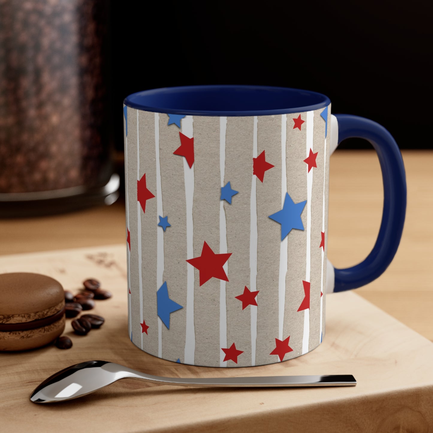 American Flag Stars & Stripes Themed Accent Coffee Mug, 11oz