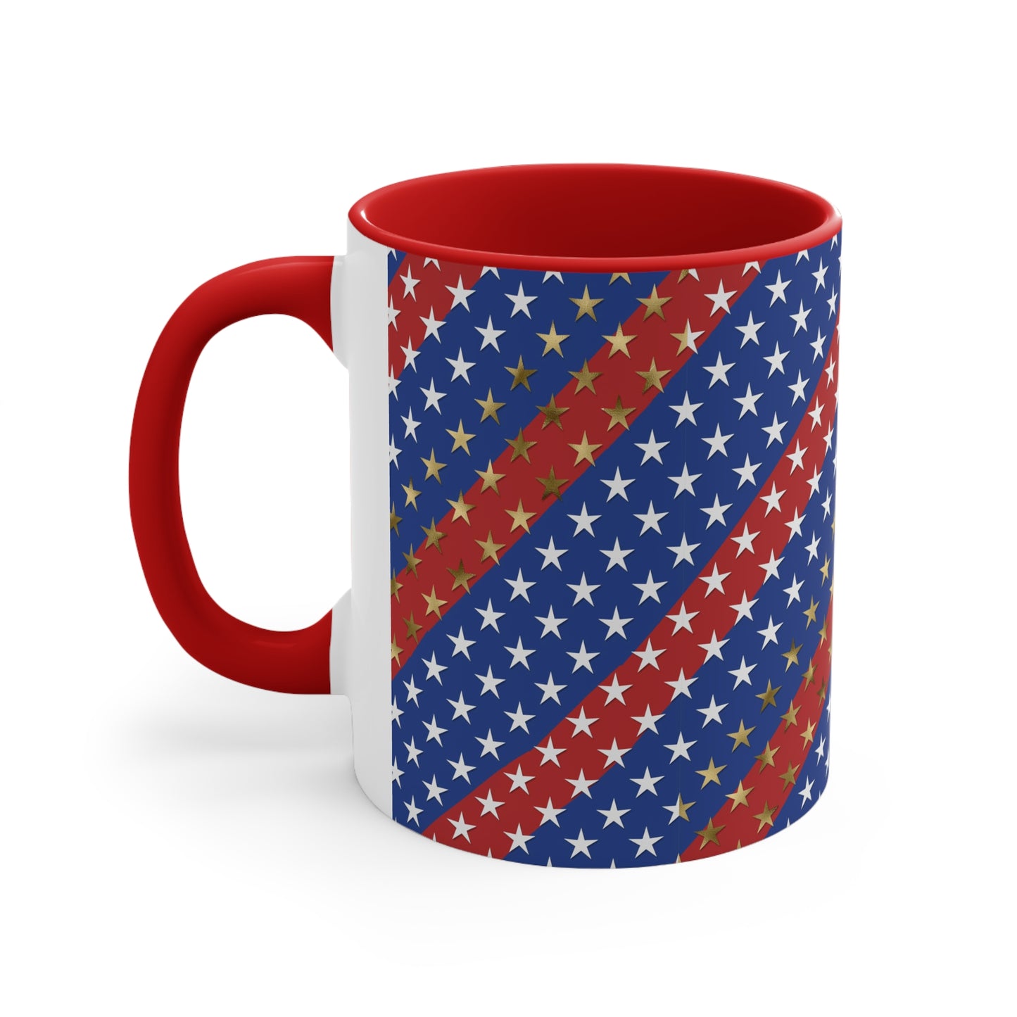 American Flag Themed Stars & Stripes Accent Coffee Mug, 11oz