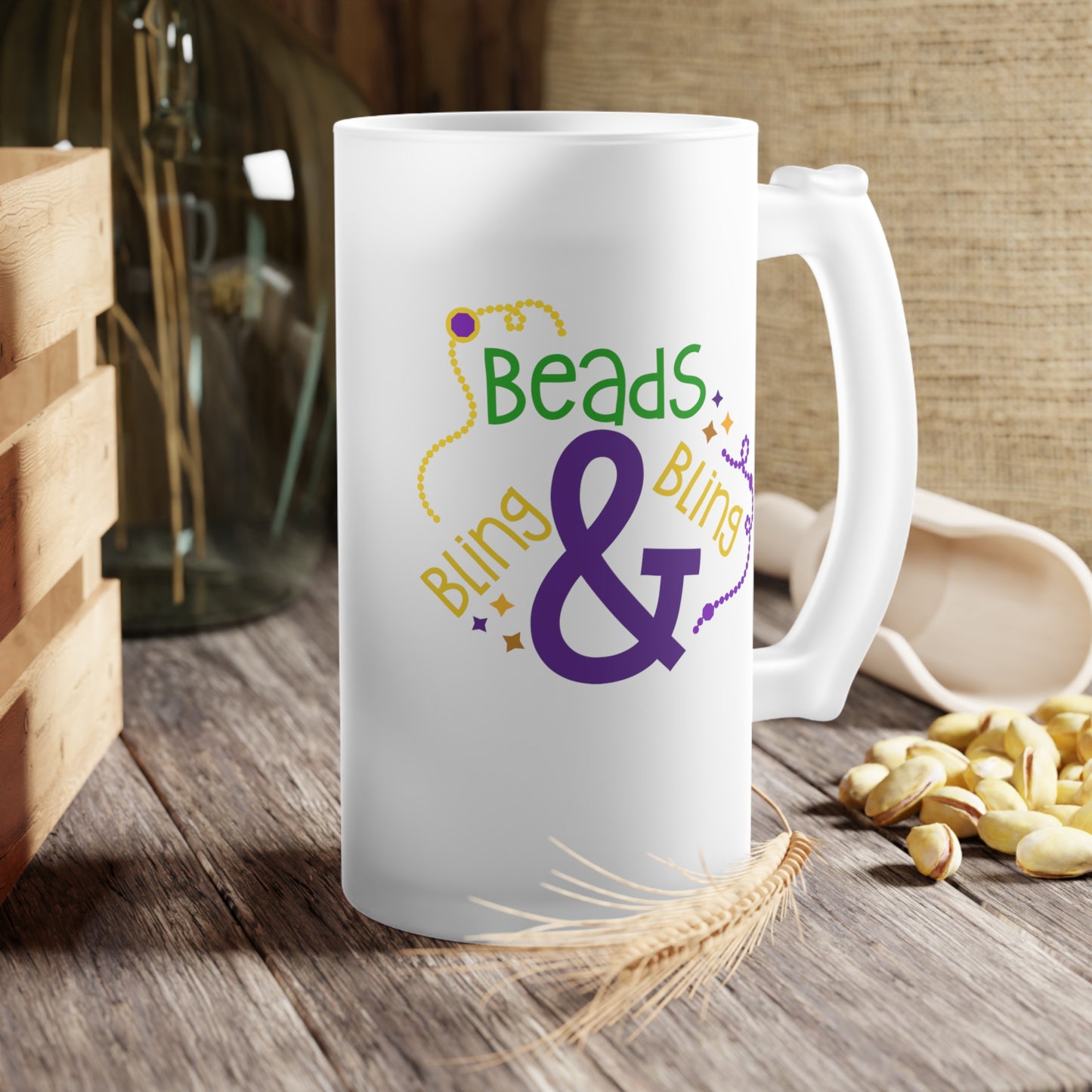 Beads & Bling Bling Frosted Glass Beer Mug