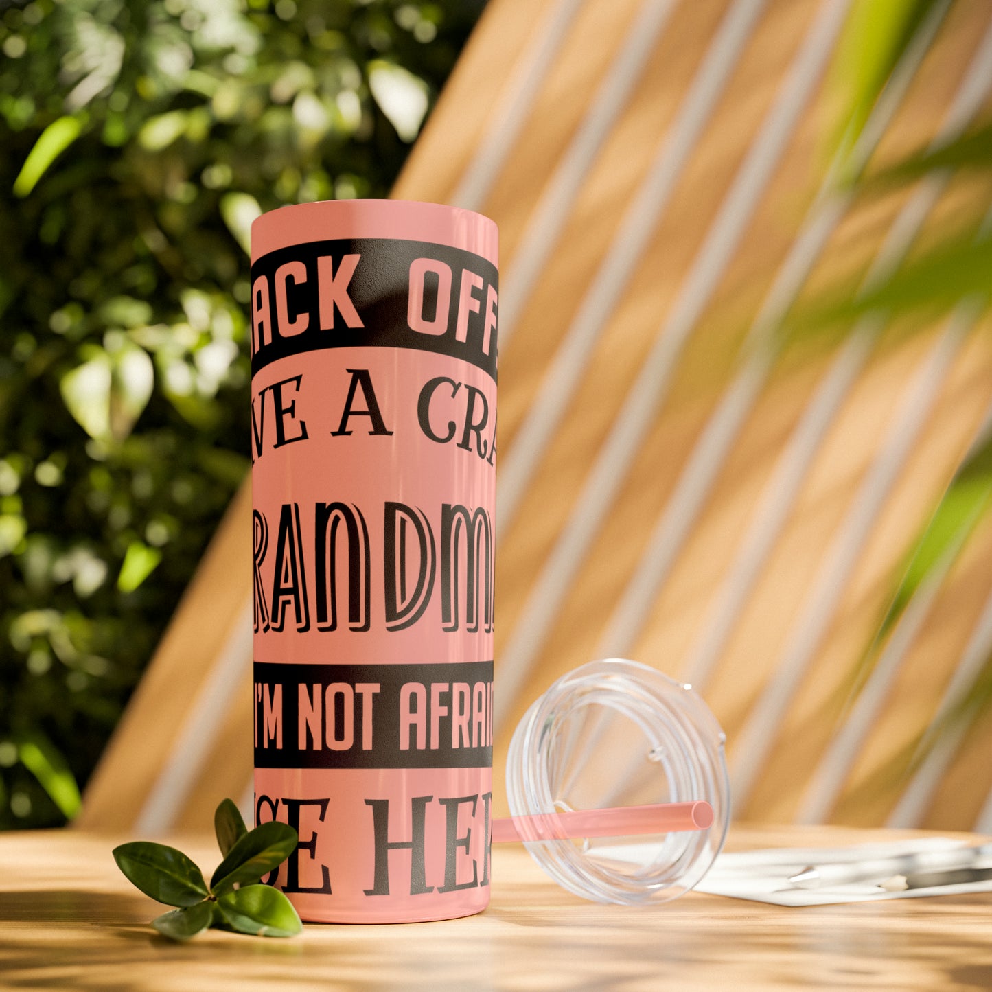 Back off I Have a Crazy Grandma And I'm Not Afraid To Use Her Skinny Tumbler with Straw, 20oz