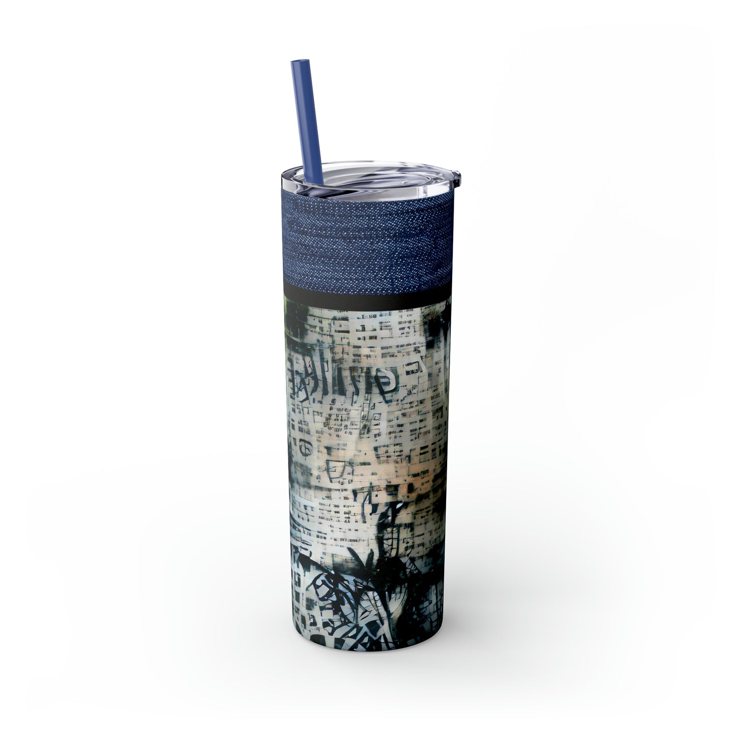 Denim Grunge Skinny Tumbler with Straw, 20oz